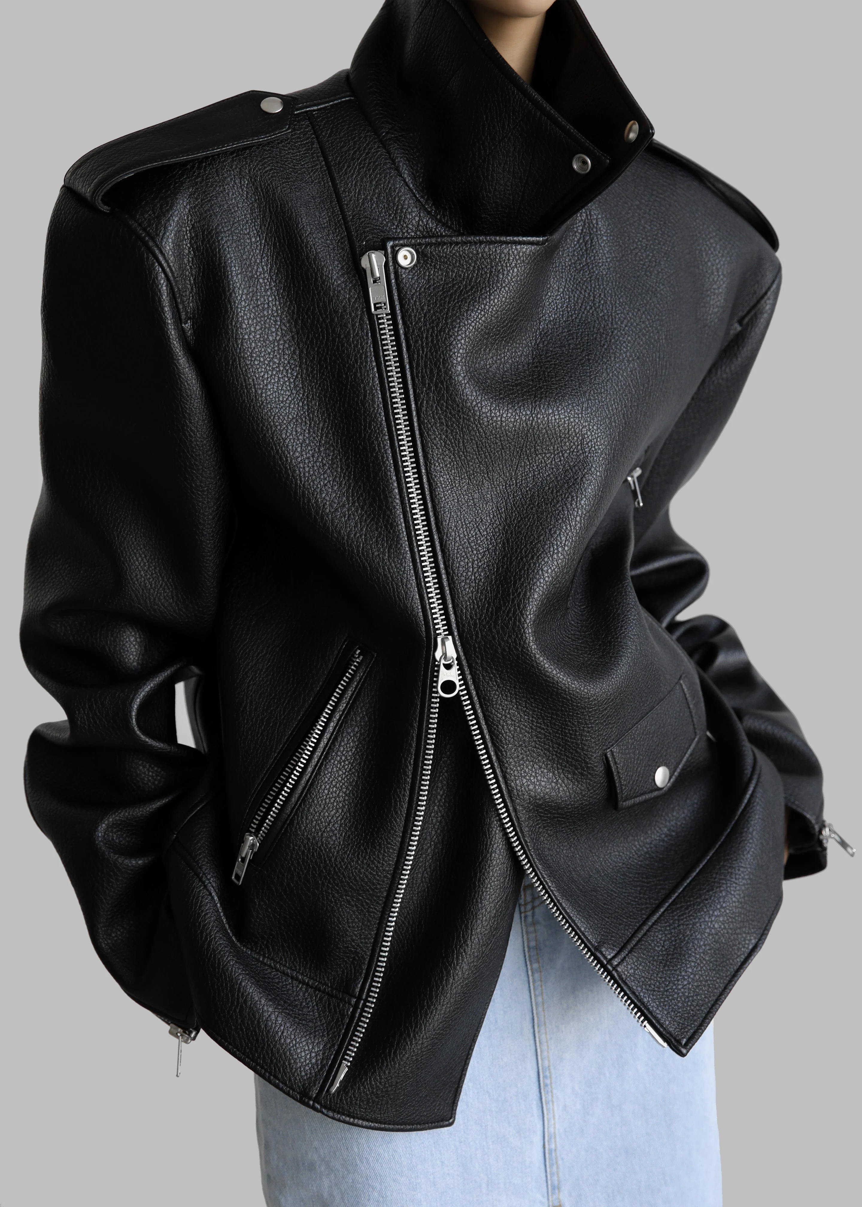 Chicago Oversized Biker Jacket - Black - Image 6