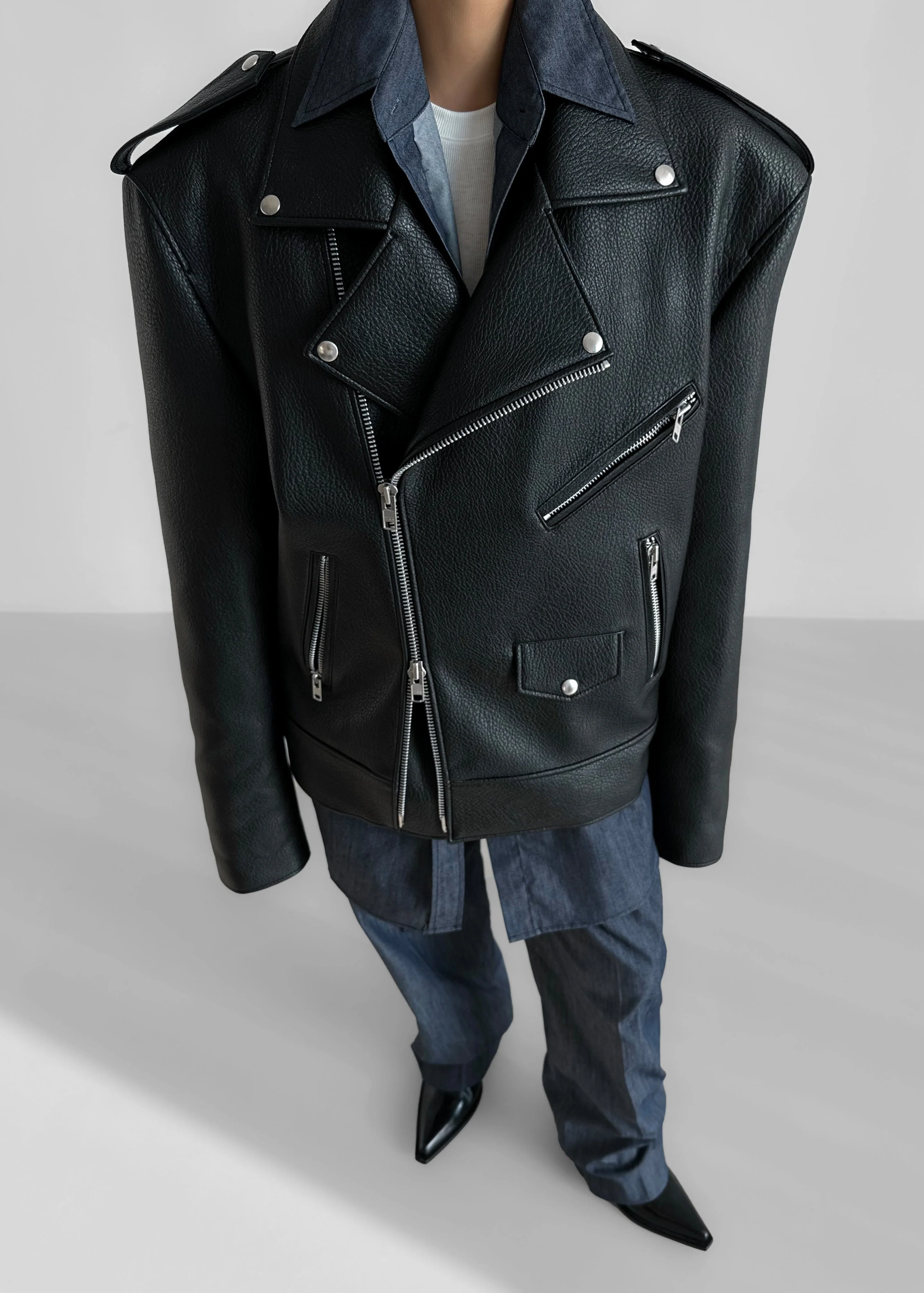 Chicago Oversized Biker Jacket - Black - Image 7