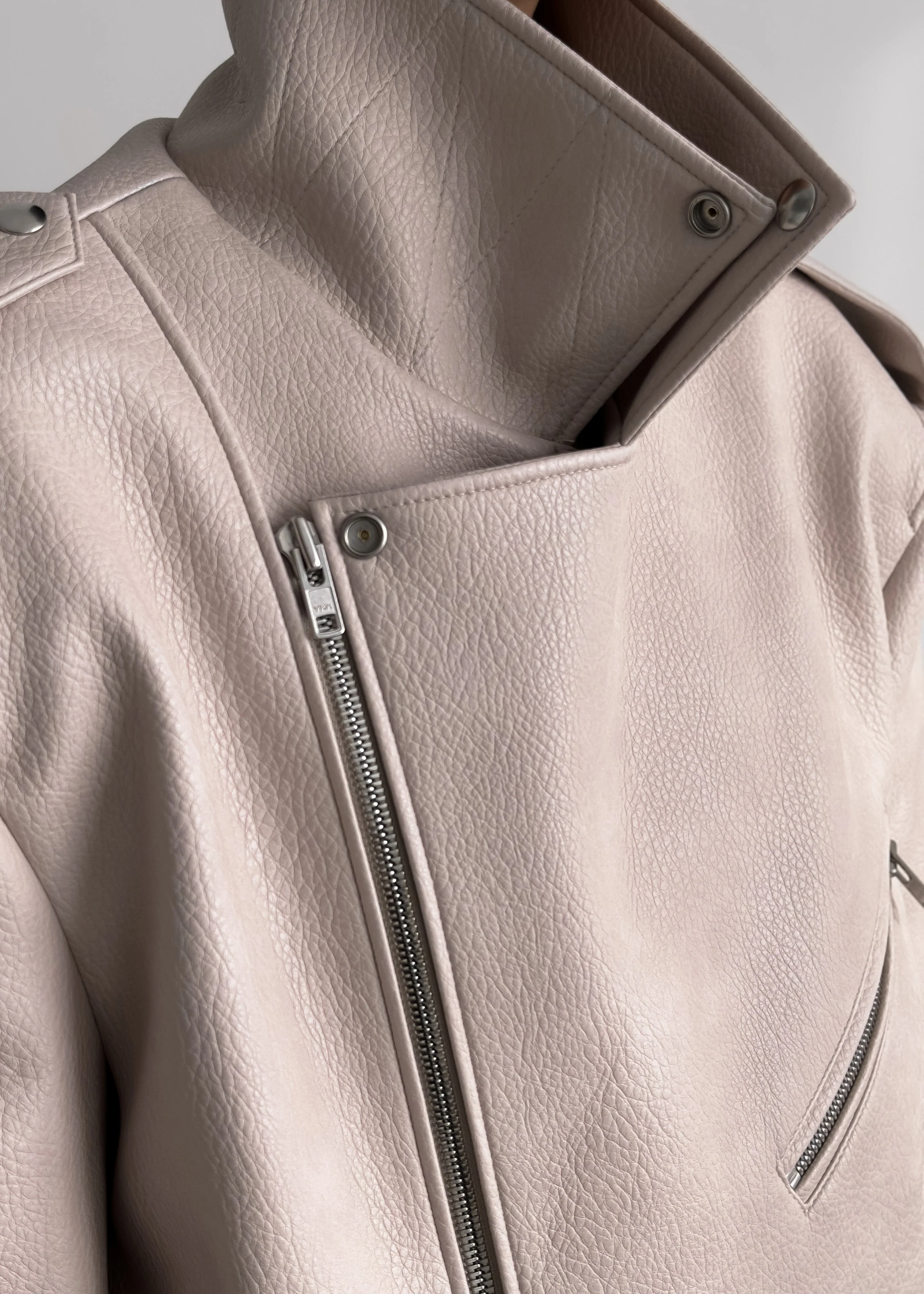 Chicago Oversized Biker Jacket - Cream - Image 9