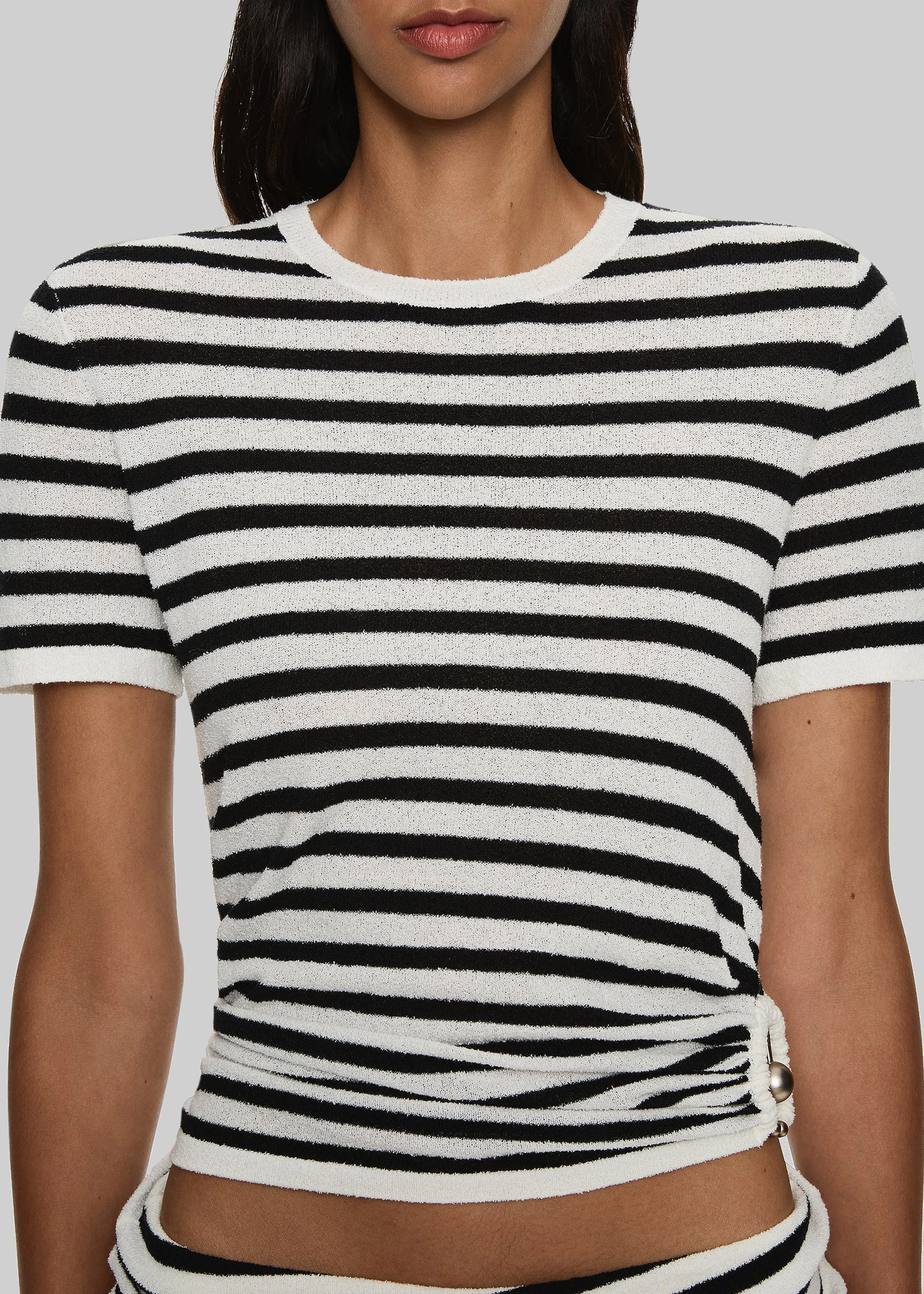 Christopher Esber Stripe Knit Ruched Orbit Tee - Black/White Stripe - Image 3