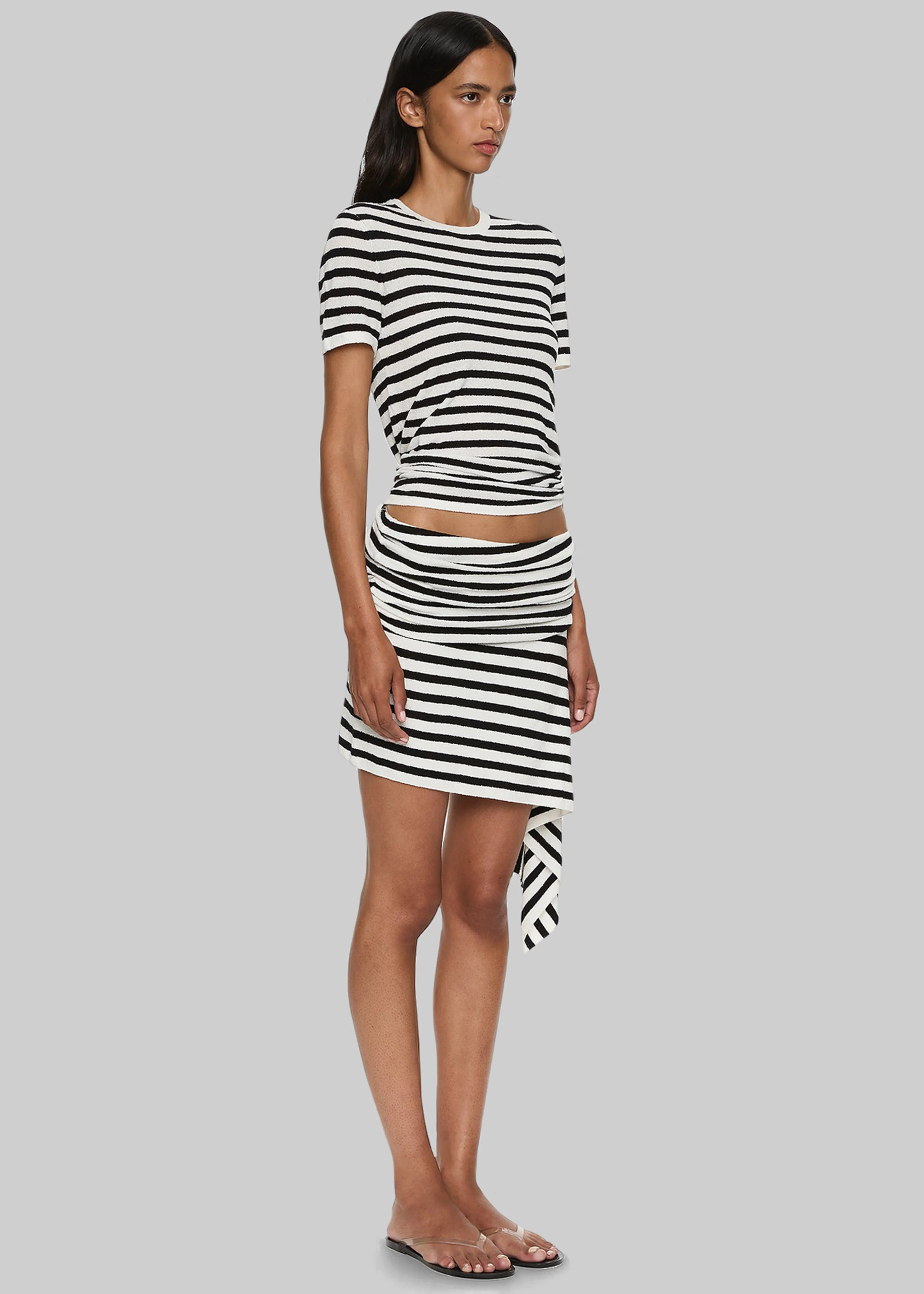 Christopher Esber Stripe Knit Ruched Orbit Tee - Black/White Stripe - Image 6