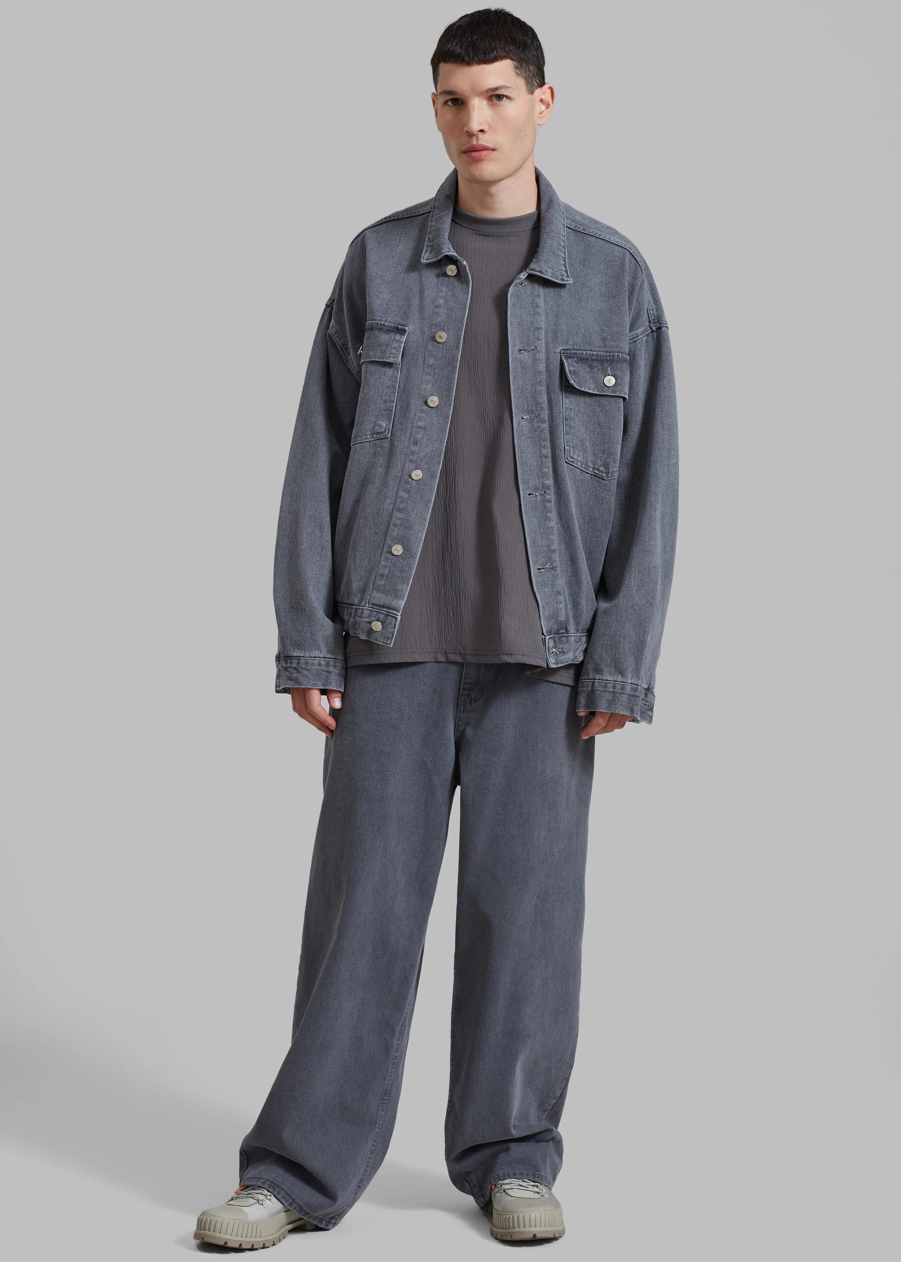 Connor Oversized Denim Jacket - Grey Wash - Image 3