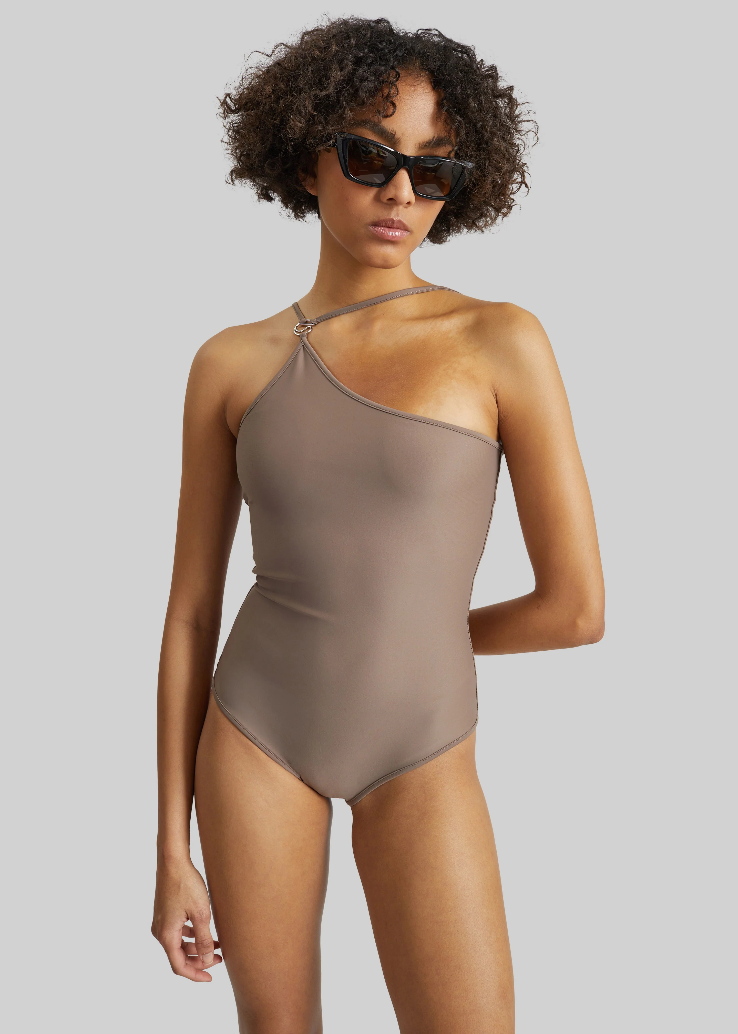 Coperni One Shoulder Swimsuit - Brown - Image 3