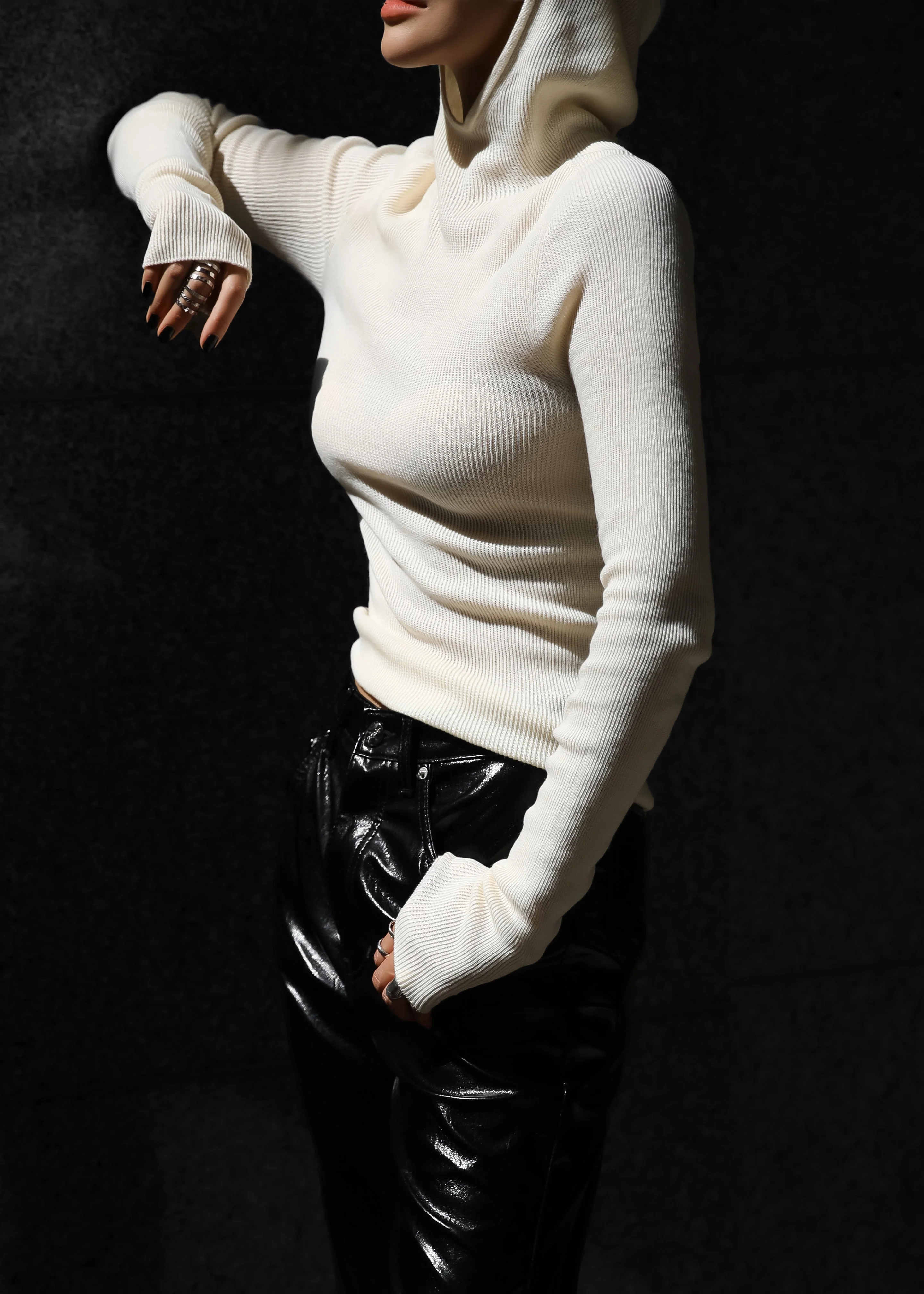 Danae Hooded Knit Top - Off White - Image 4