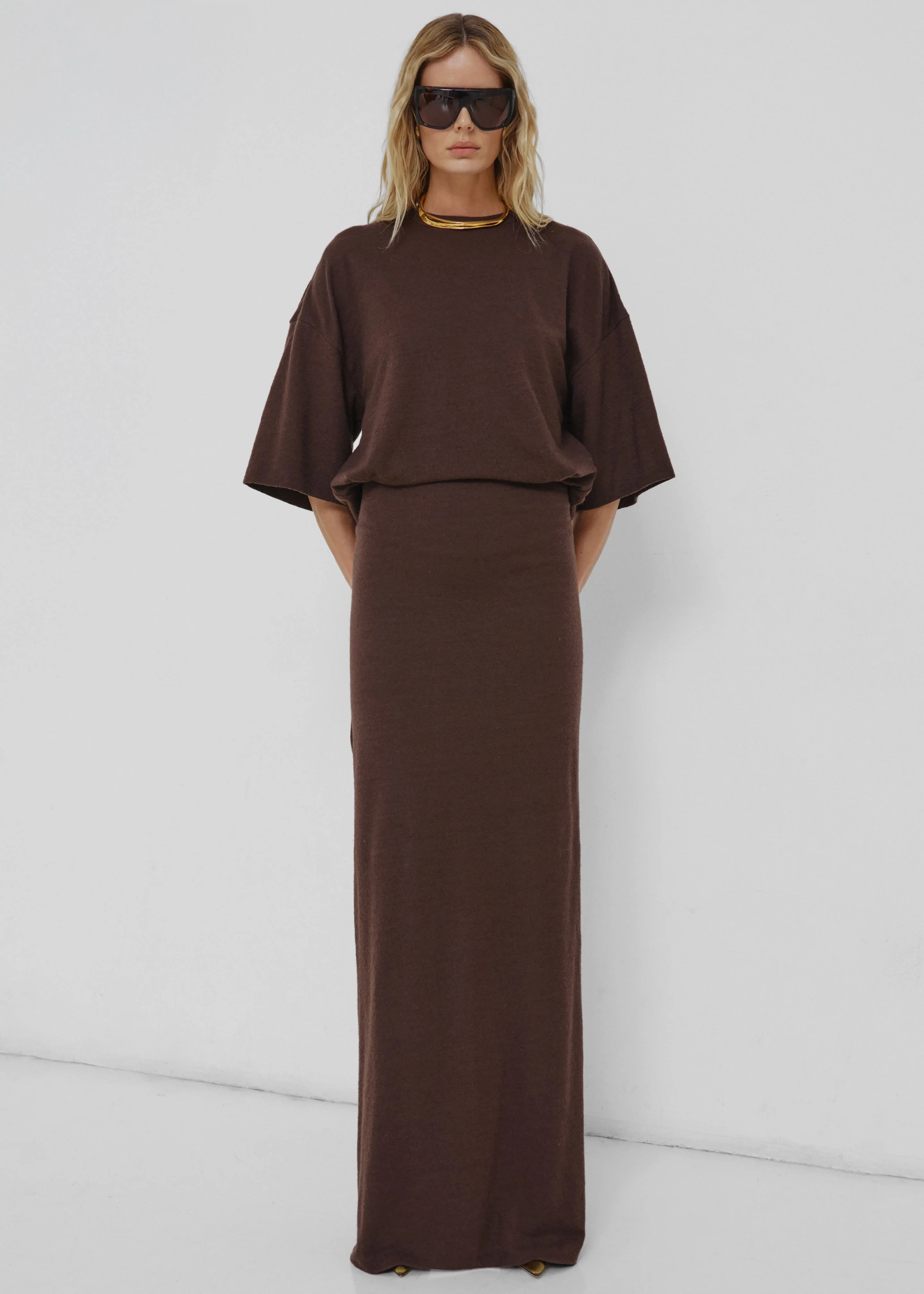 Darkpark Marlin Open Back Wool Dress - Dark Brown - Image 3