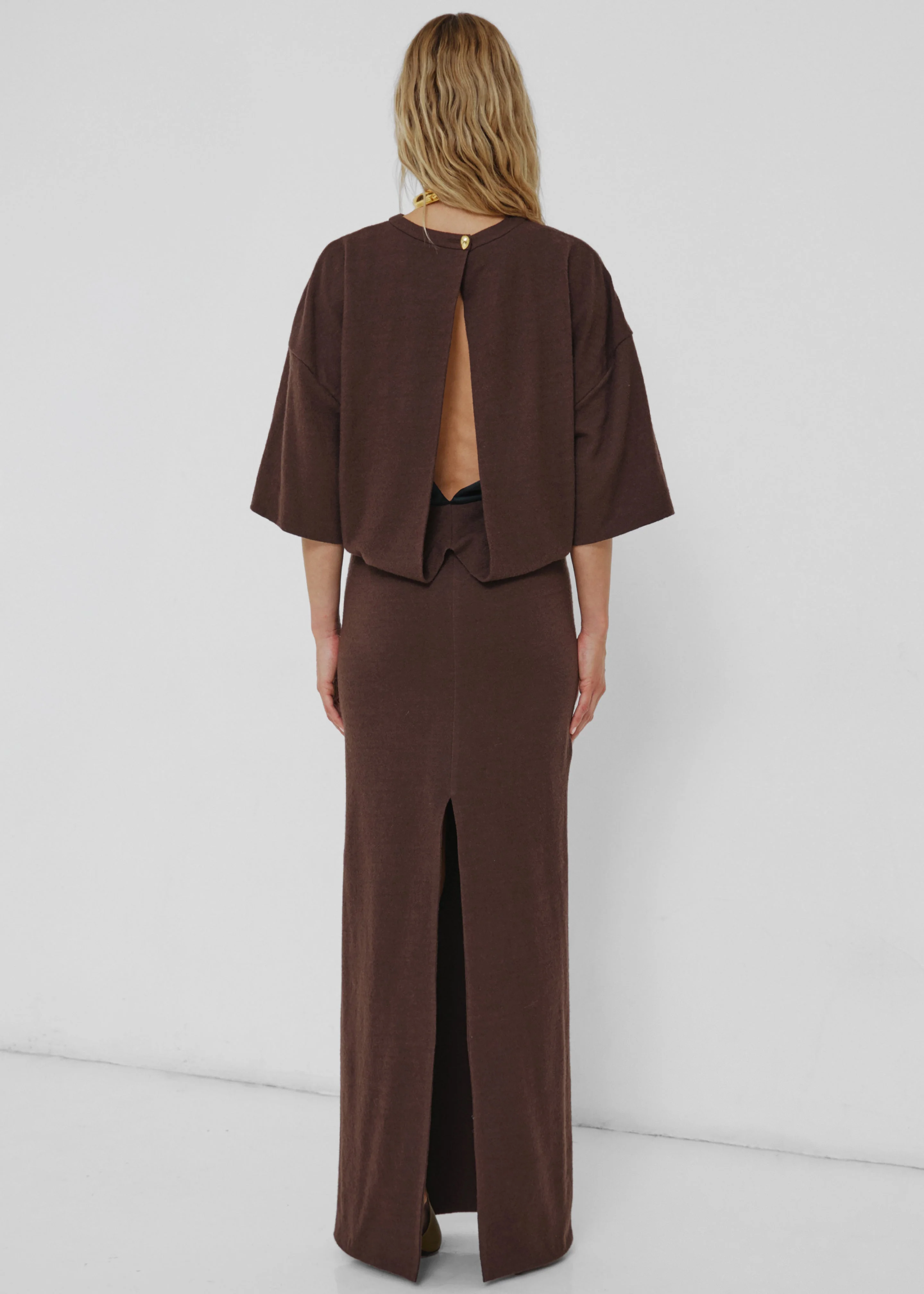 Darkpark Marlin Open Back Wool Dress - Dark Brown - Image 4