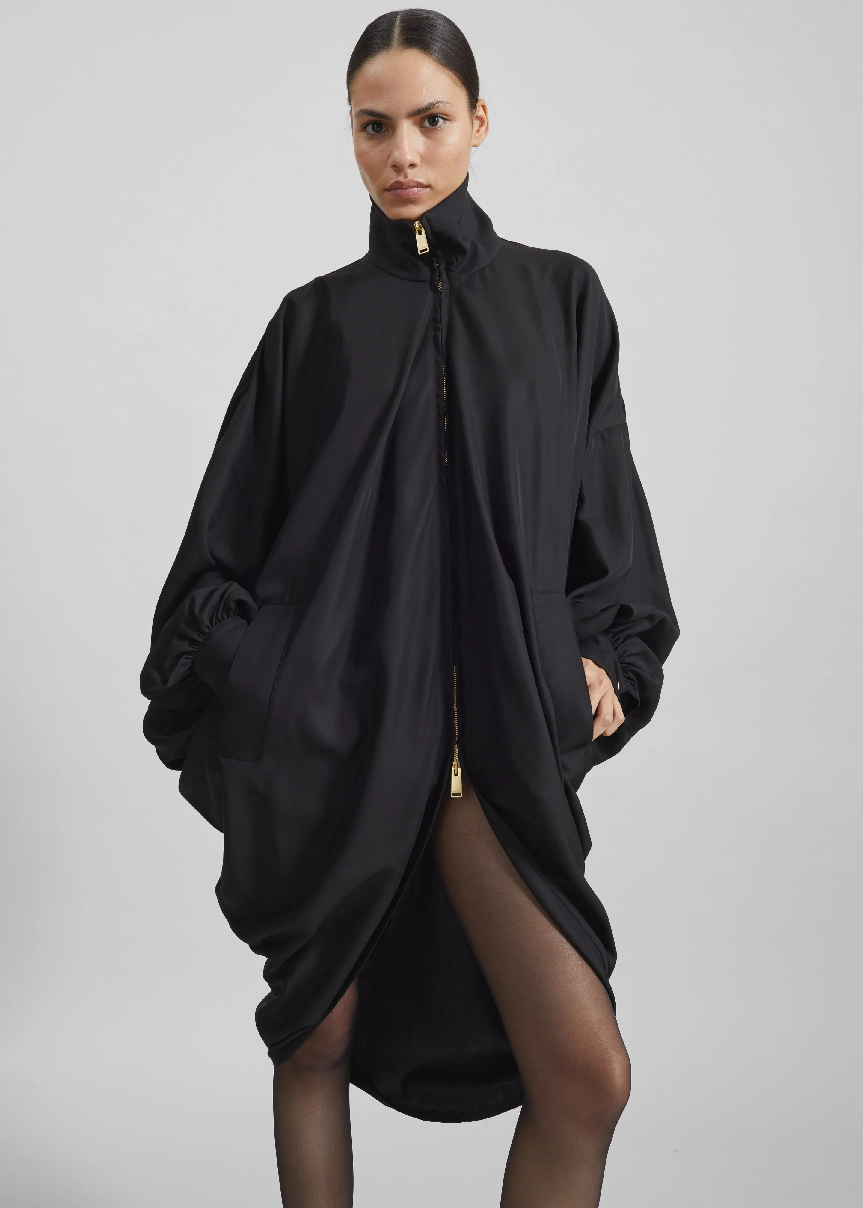 Darkpark Norma Draped Sleeves Bomber Jacket - Black