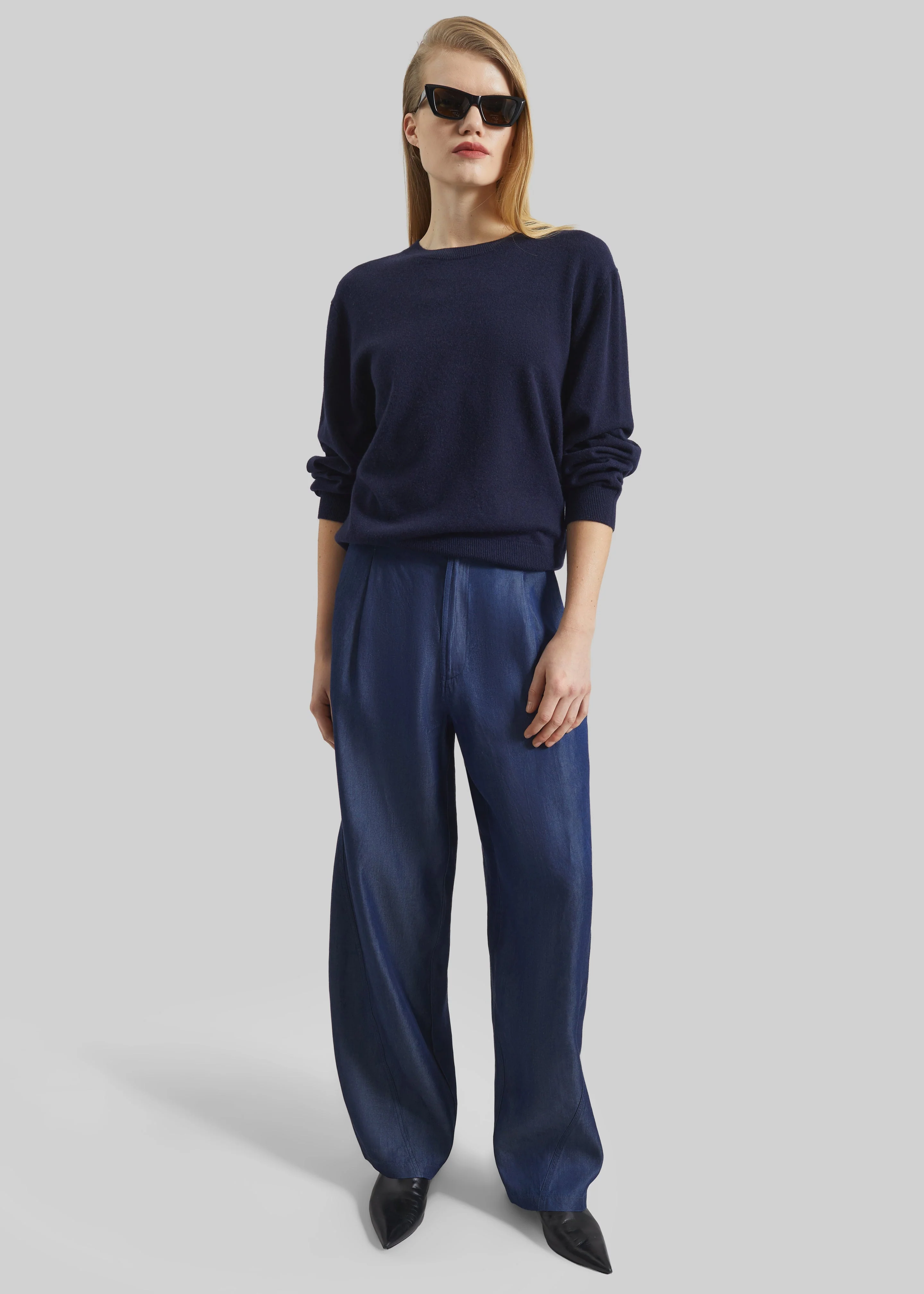 Darkpark Phebe Light Chambray Wide-Leg Pants - Blue Denim
