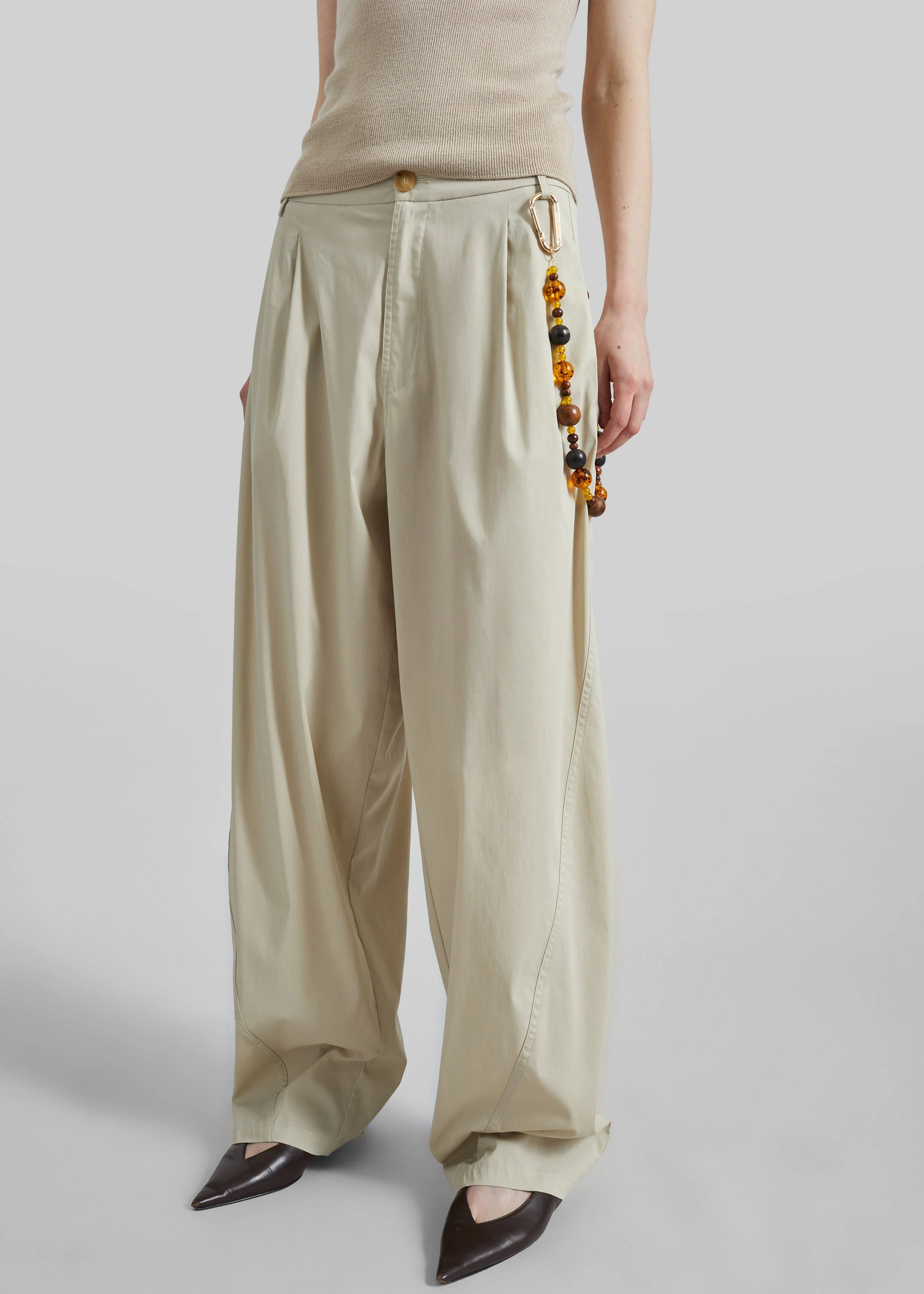 Darkpark Phebe Light Cotton Popeline Wide-Leg Pants - Beige - Image 2