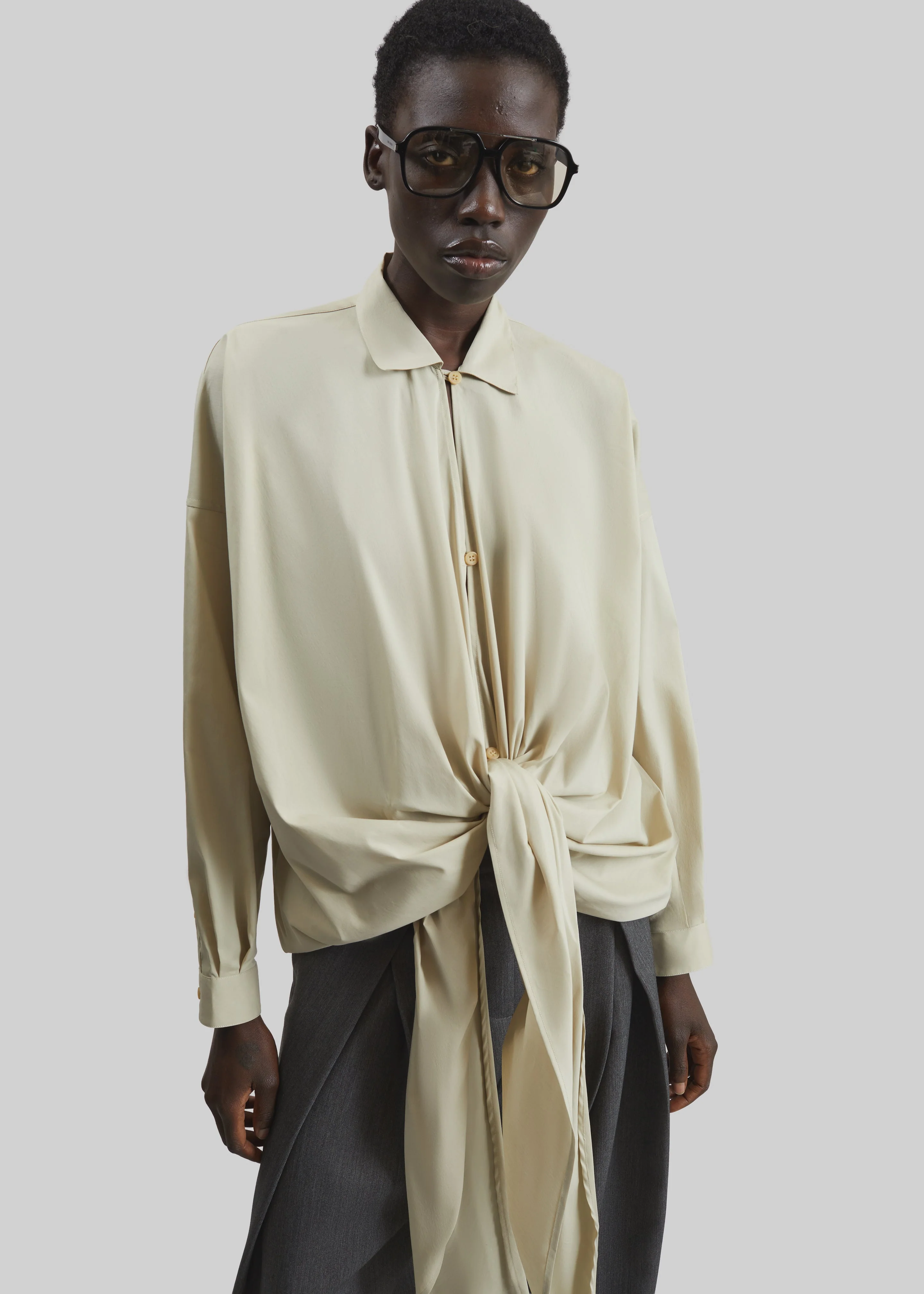 Darkpark Romy Light Cotton Popeline Drap Shirt - Beige - Image 4
