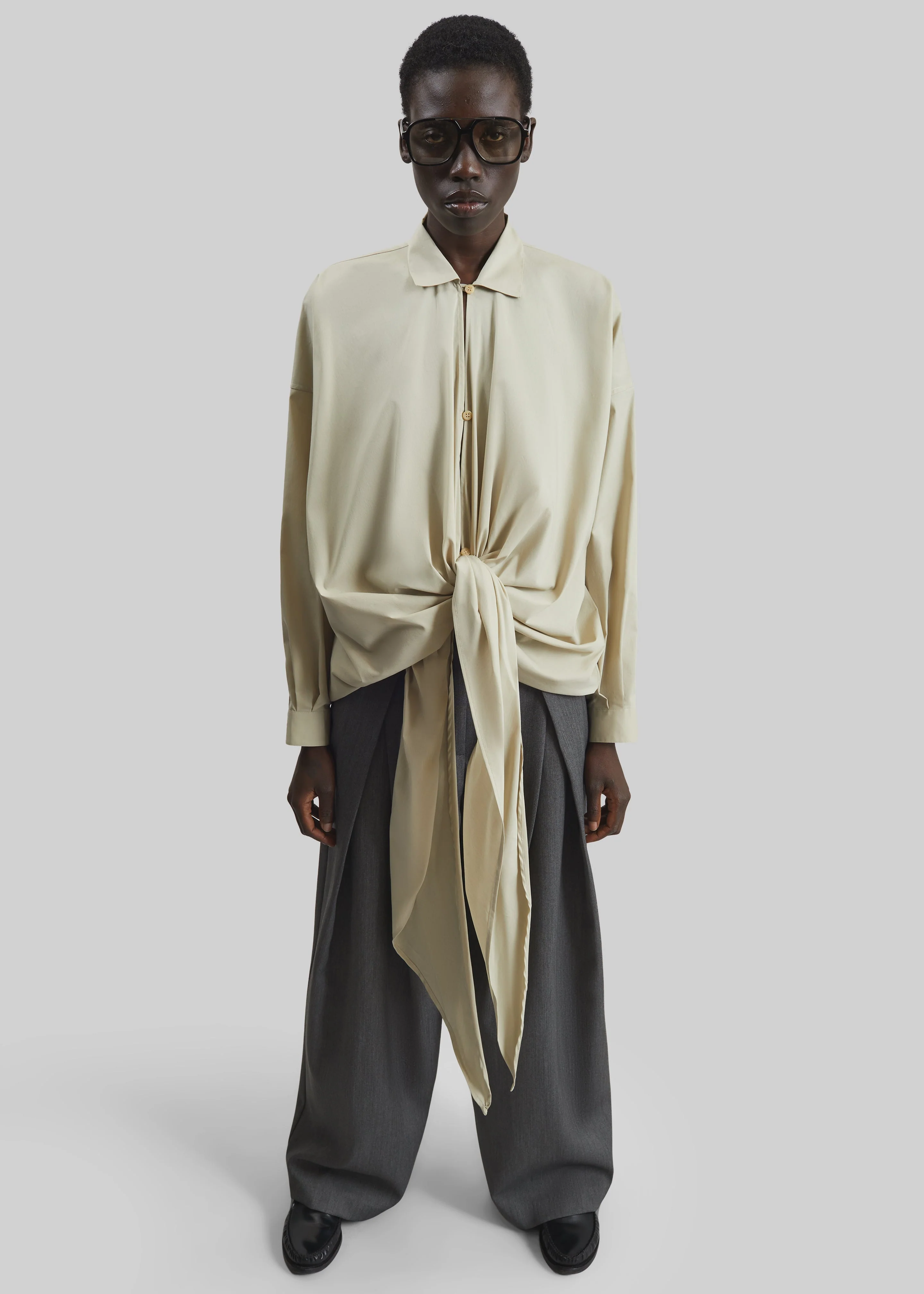 Darkpark Romy Light Cotton Popeline Drap Shirt - Beige - Image 6