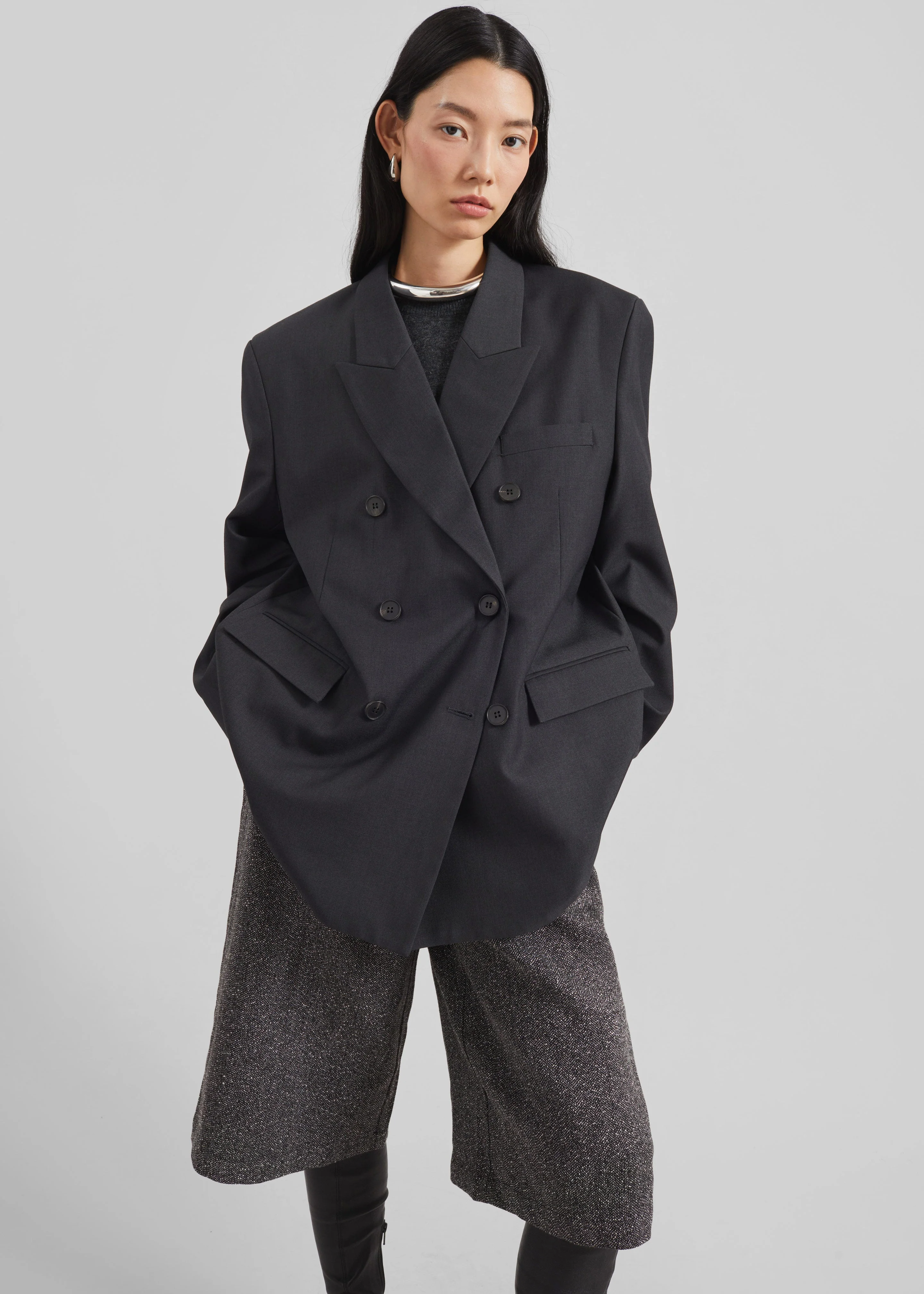 Daroca Double-Breasted Blazer - Charcoal - Image 2