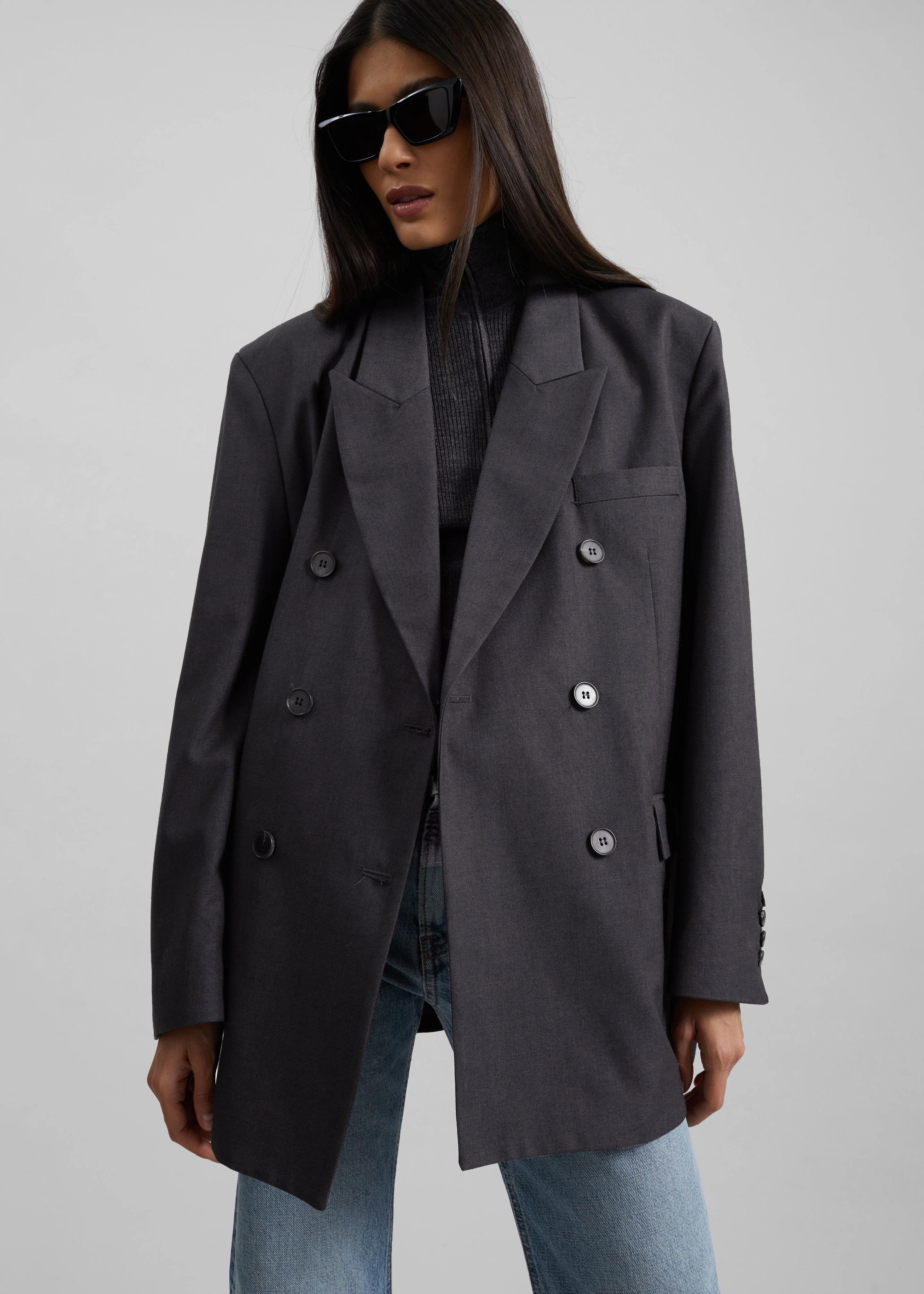 Daroca Double-Breasted Blazer - Charcoal - Image 5