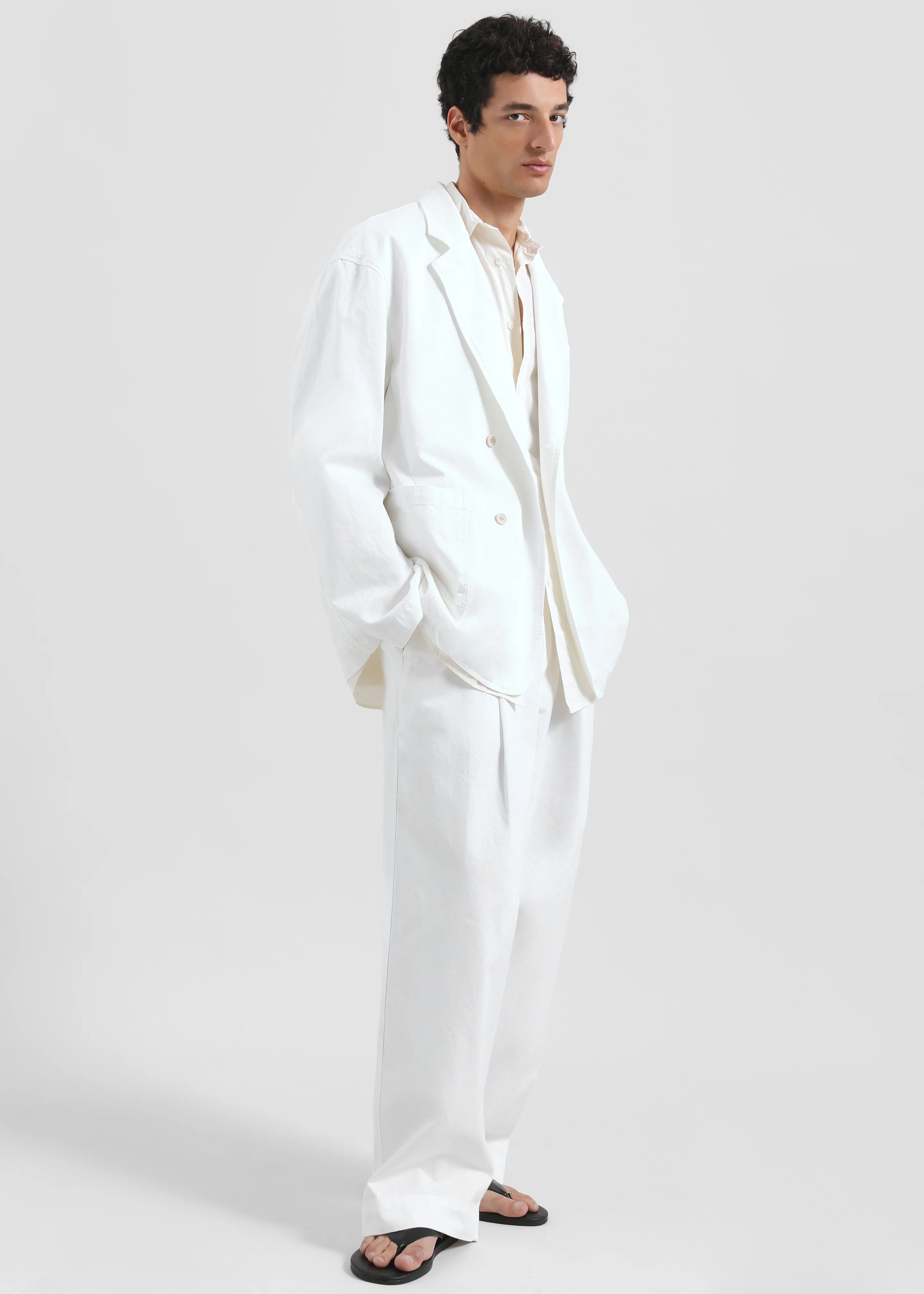 Denaye Cotton Barrel Leg Pants - White - Image 2