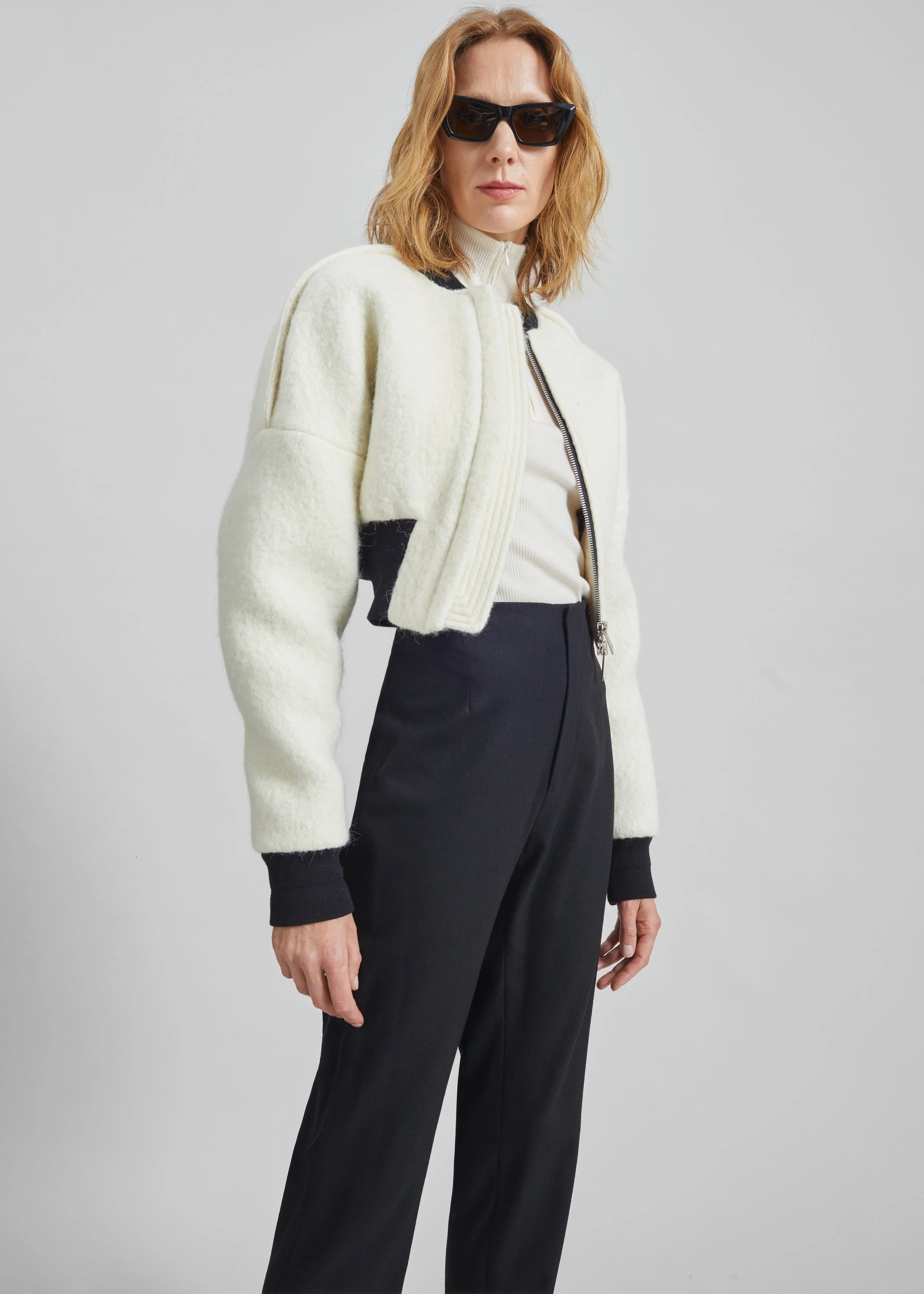 Dimaro Wool Cropped Bomber Jacket - Ivory - Image 4