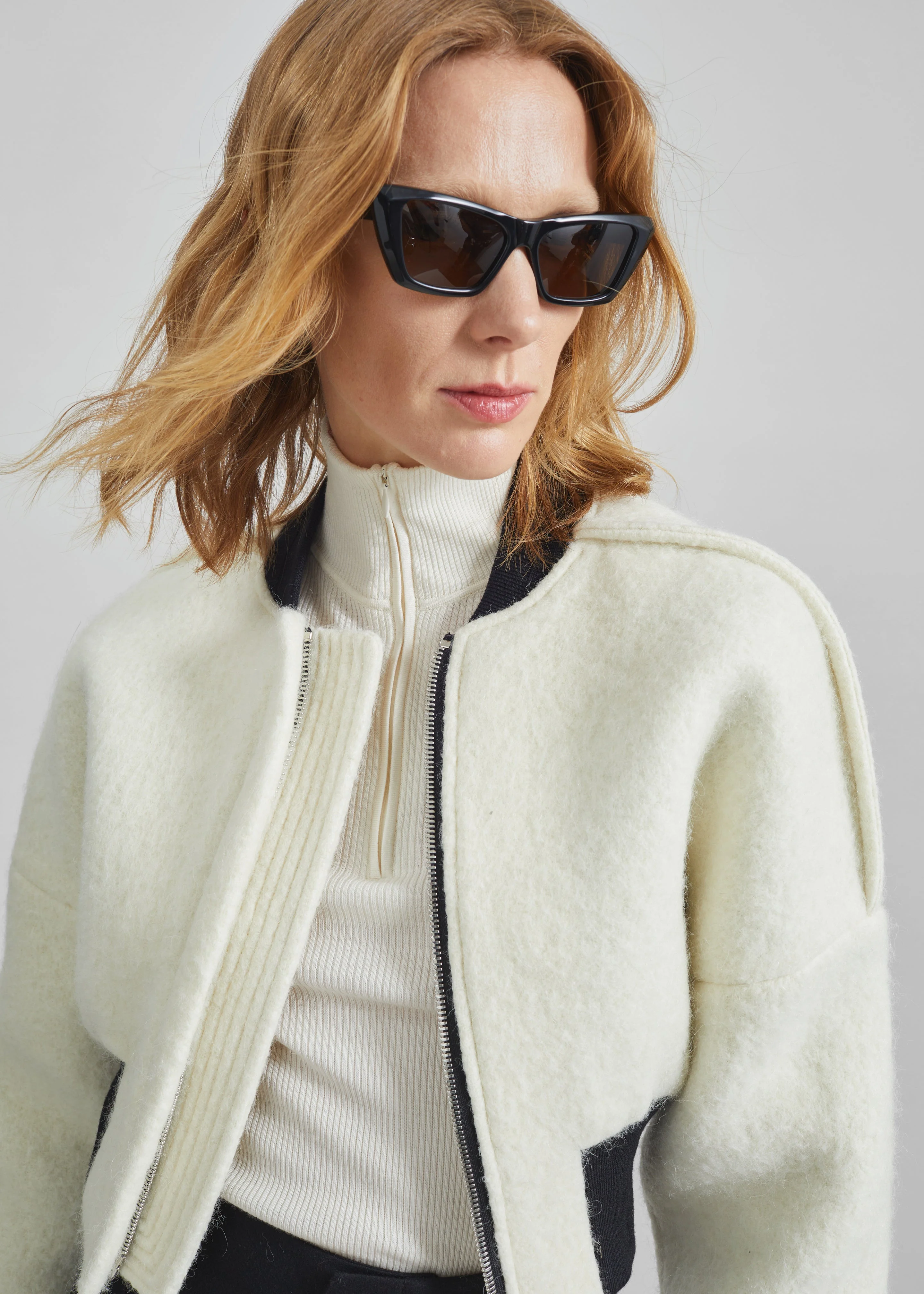 Dimaro Wool Cropped Bomber Jacket - Ivory - Image 9