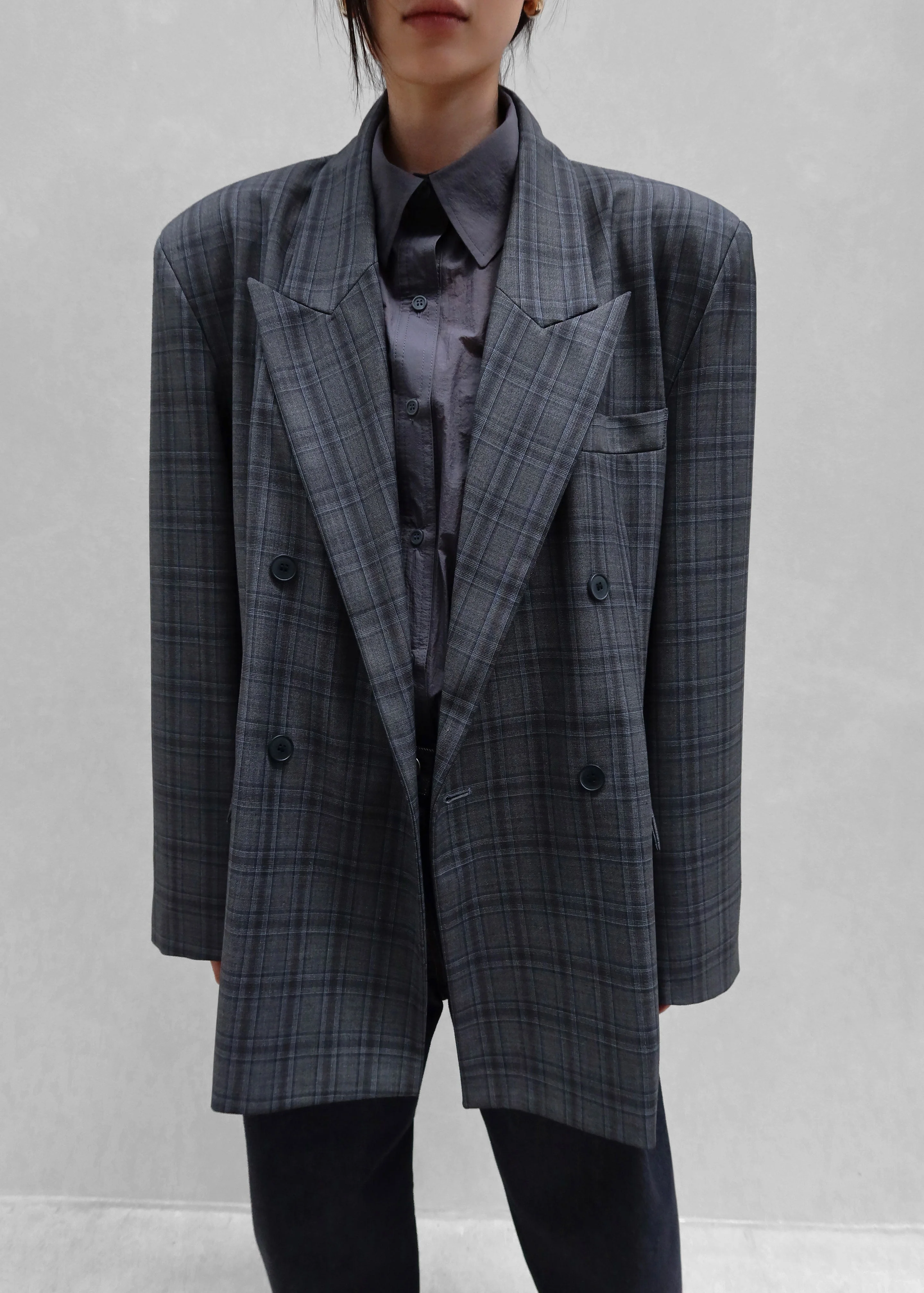 Dinant Padded Double-Breasted Blazer - Grey Plaid - Image 7