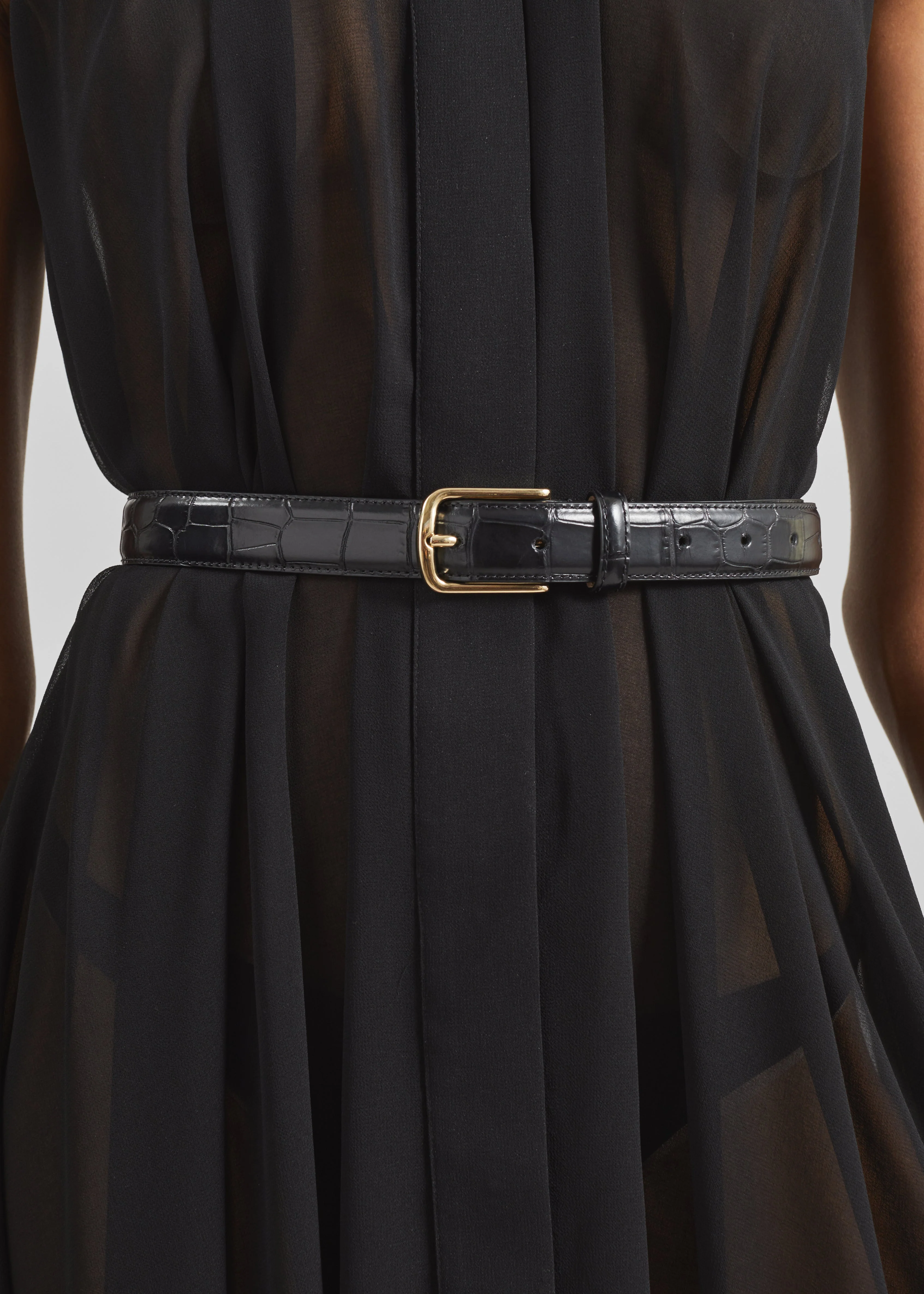 Dione Croc Leather Belt - Black - Image 2