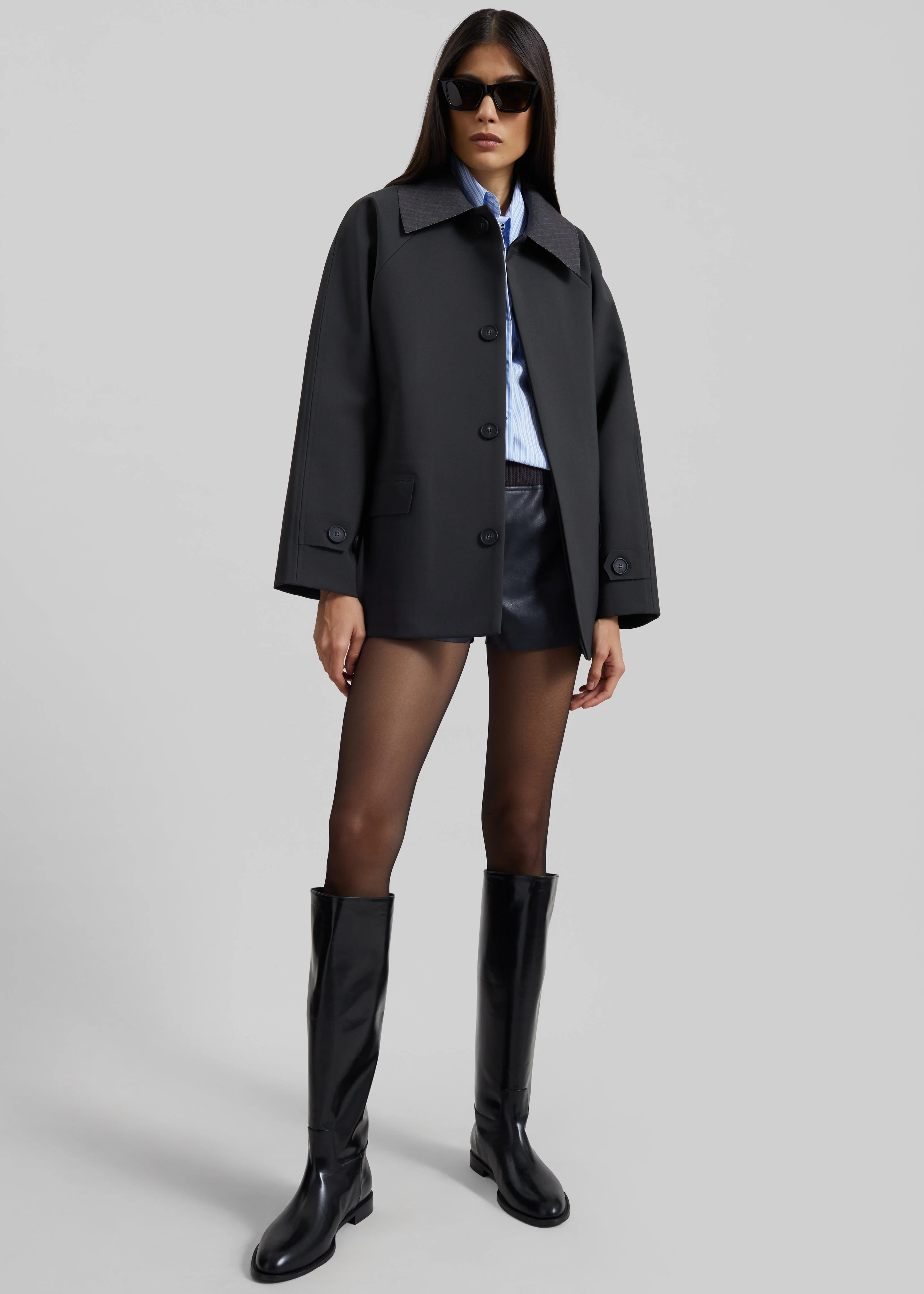 Ebbe Contrast Collar Boxy Jacket - Charcoal - Image 3