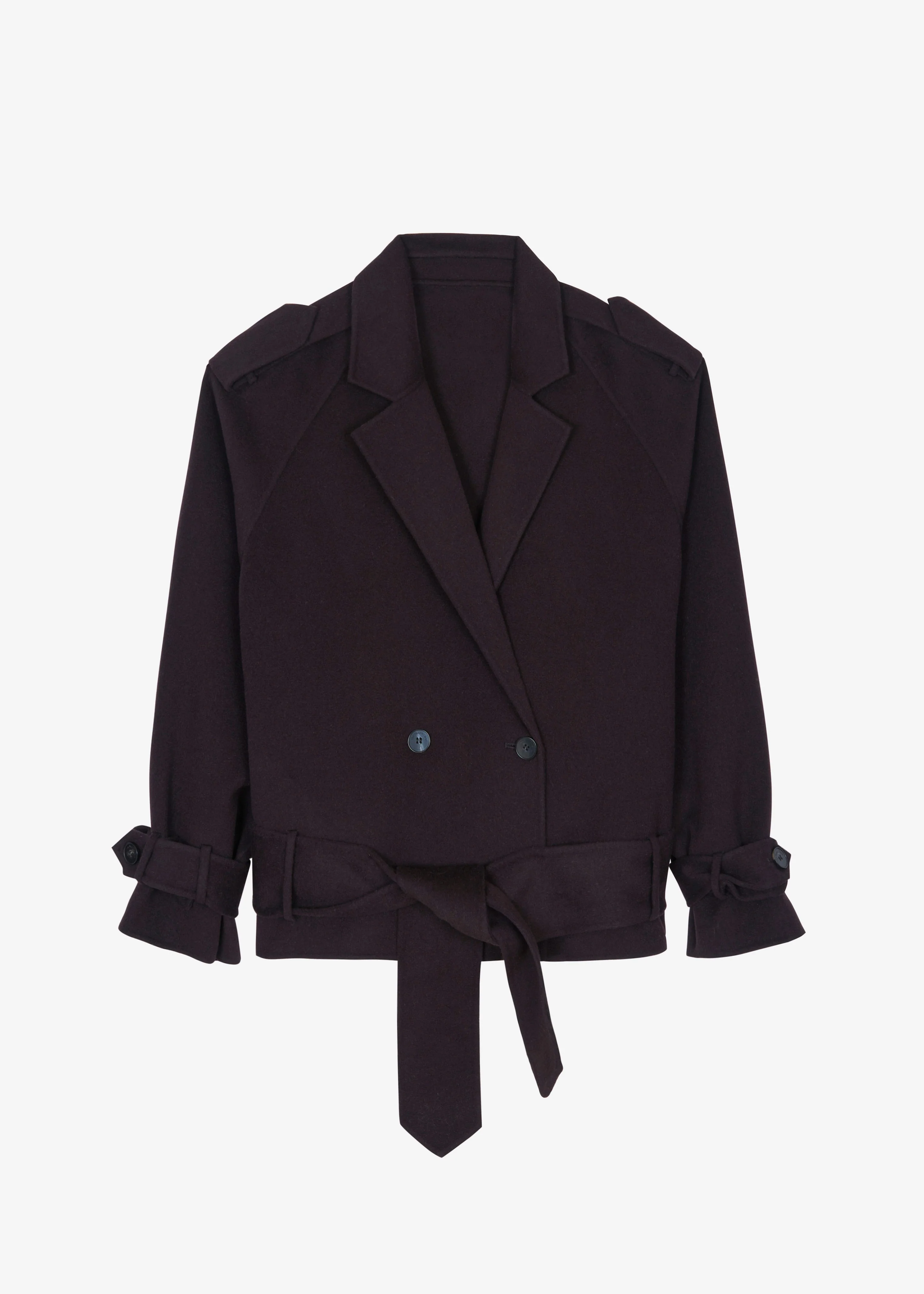 Elys Short Wool Trench - Dark Plum - Image 10