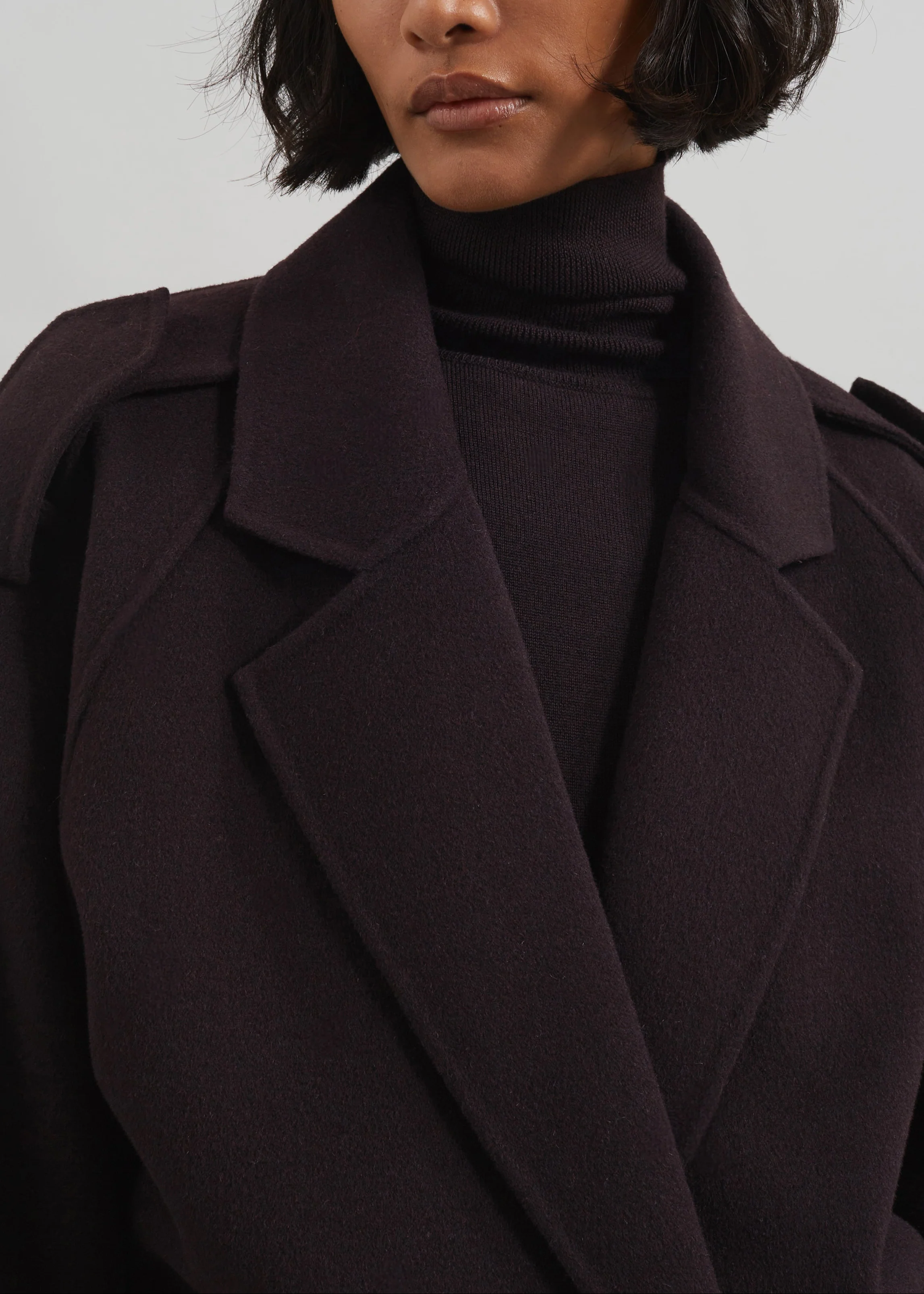 Elys Short Wool Trench - Dark Plum - Image 8