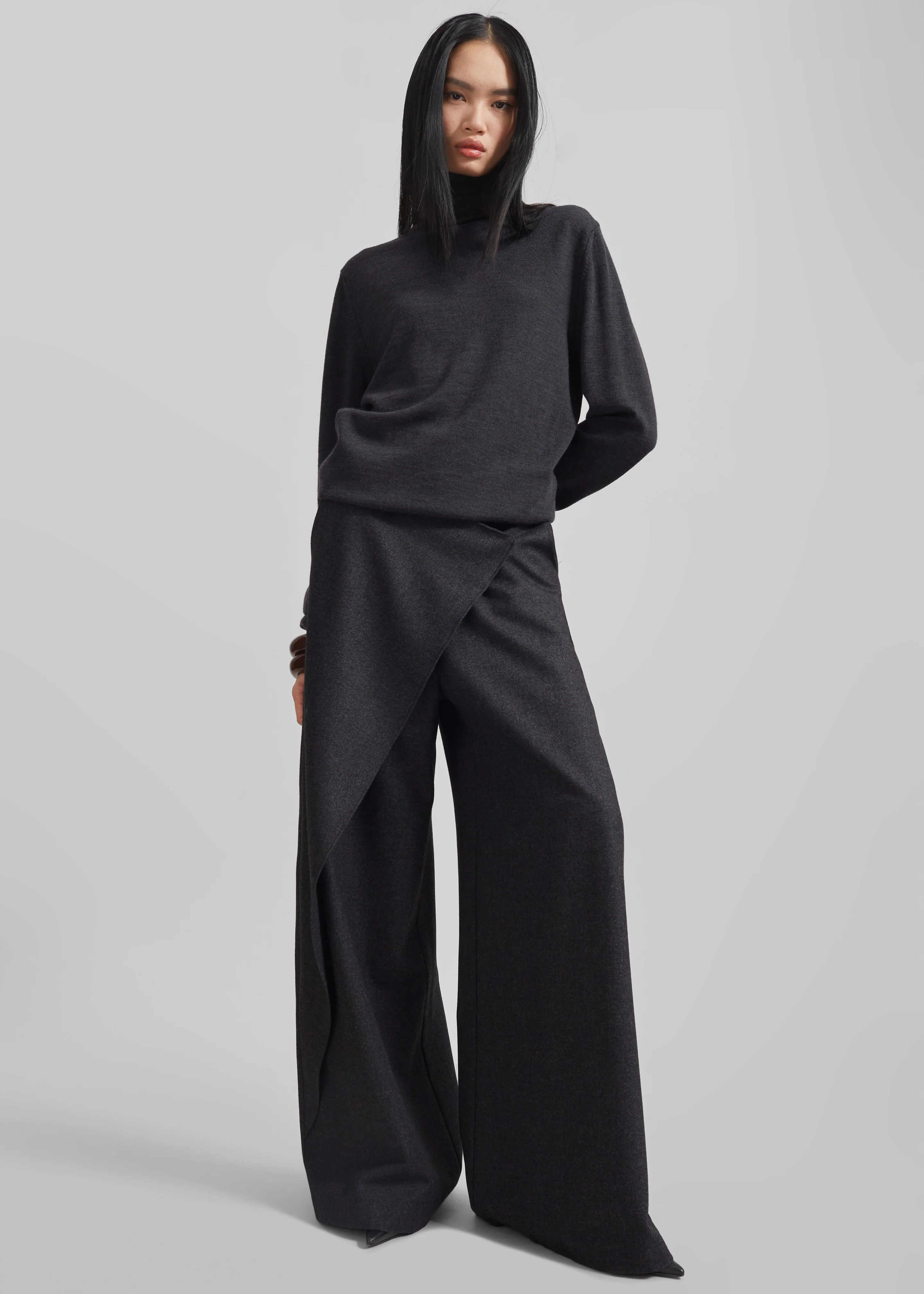 Eve Thin Turtleneck Sweater - Dark Grey Melange - Image 8