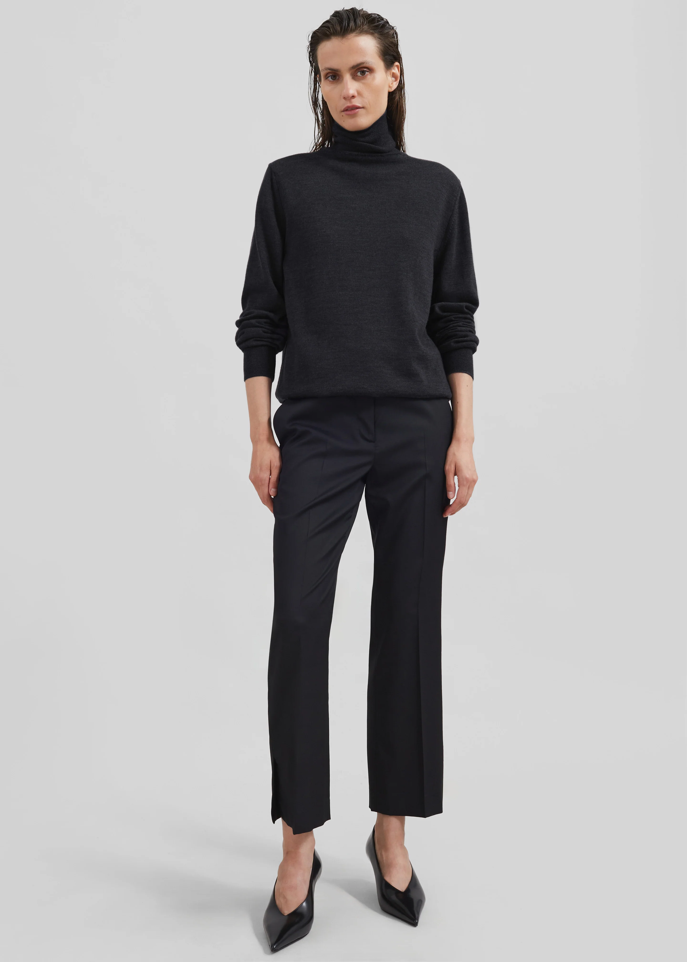 Eve Thin Turtleneck Sweater - Dark Grey Melange - Image 9