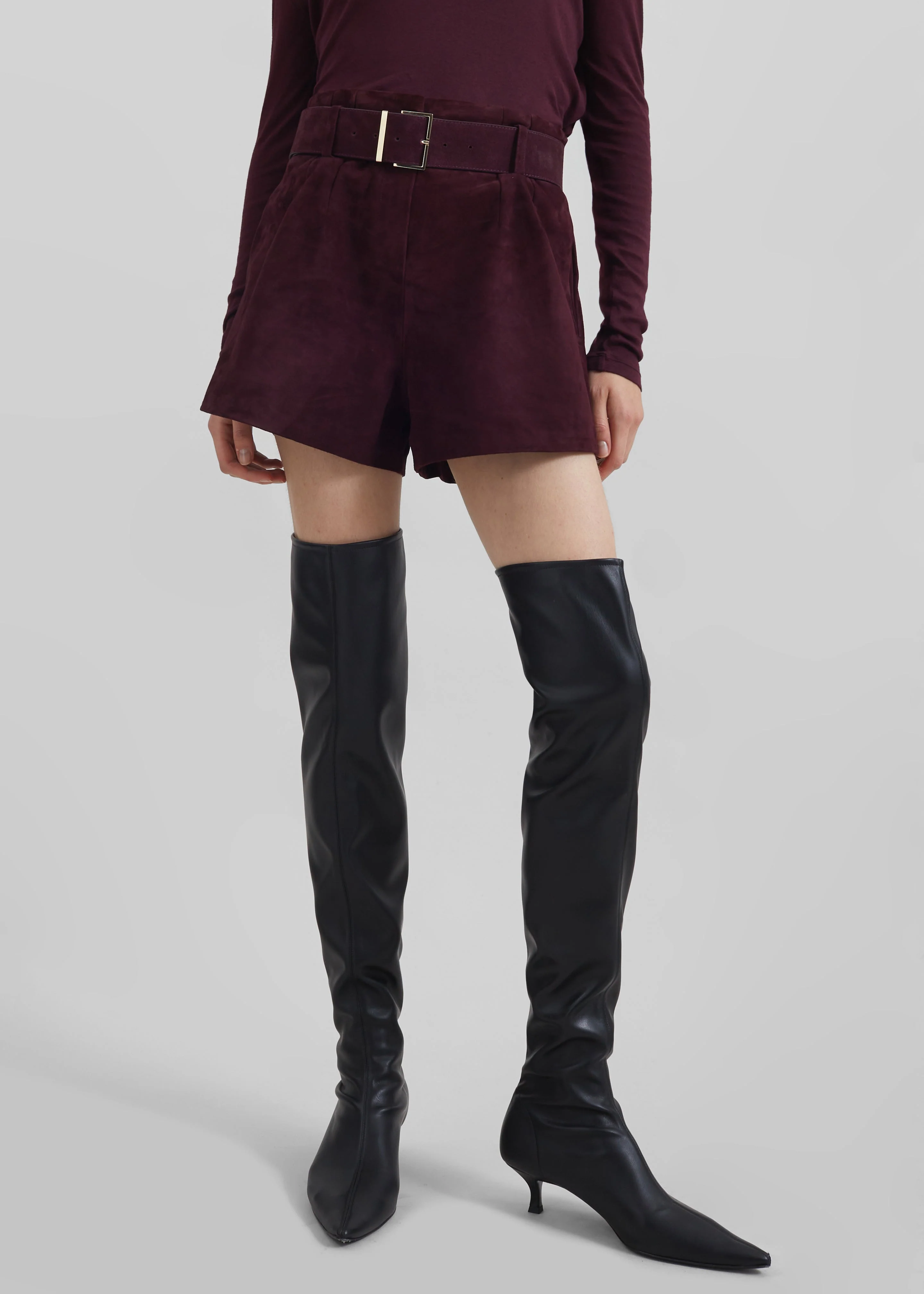 Evro Suede Leather Belt - Burgundy - Image 5