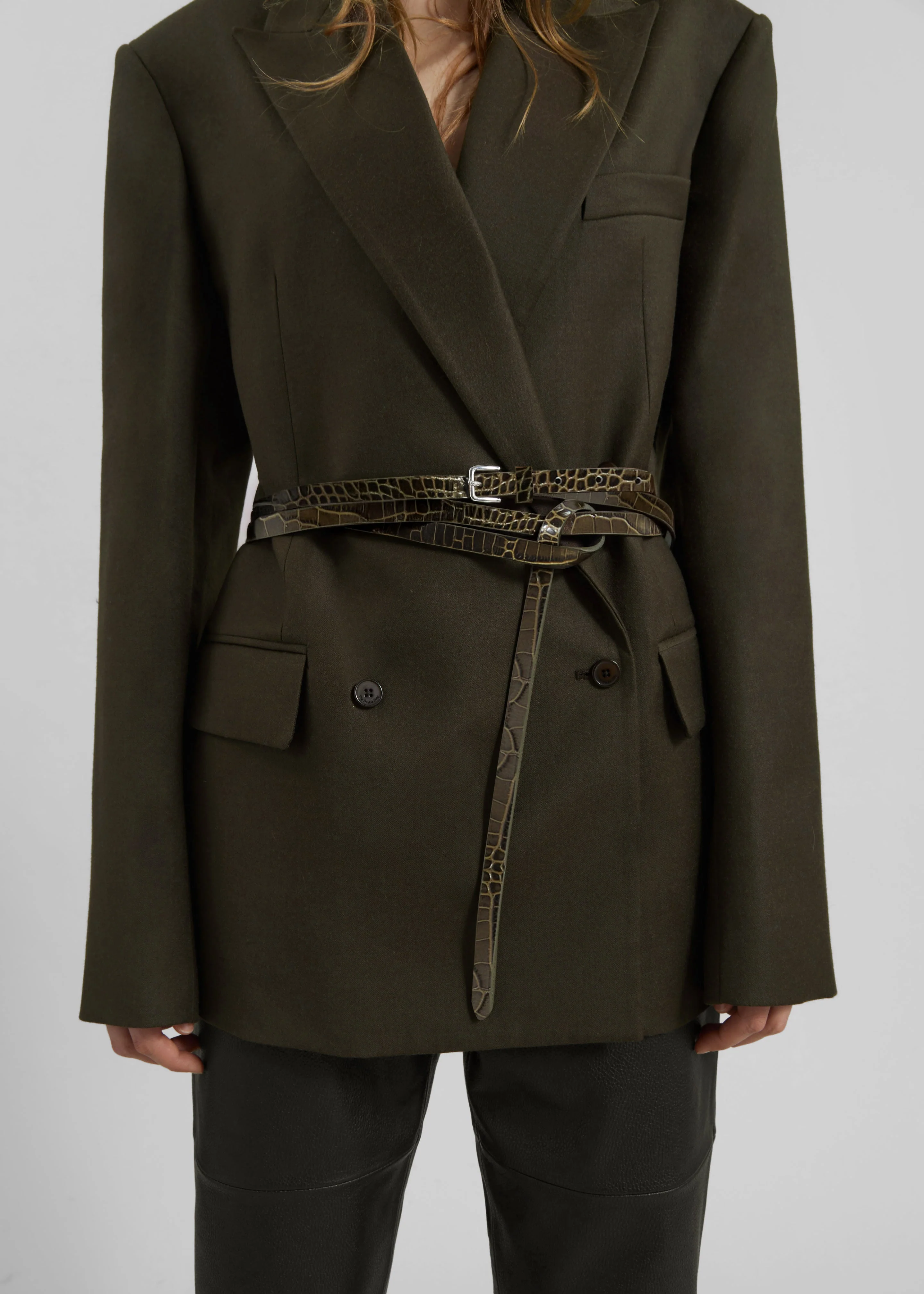 Eyam Croc-Effect Leather Belt - Olive - Image 2