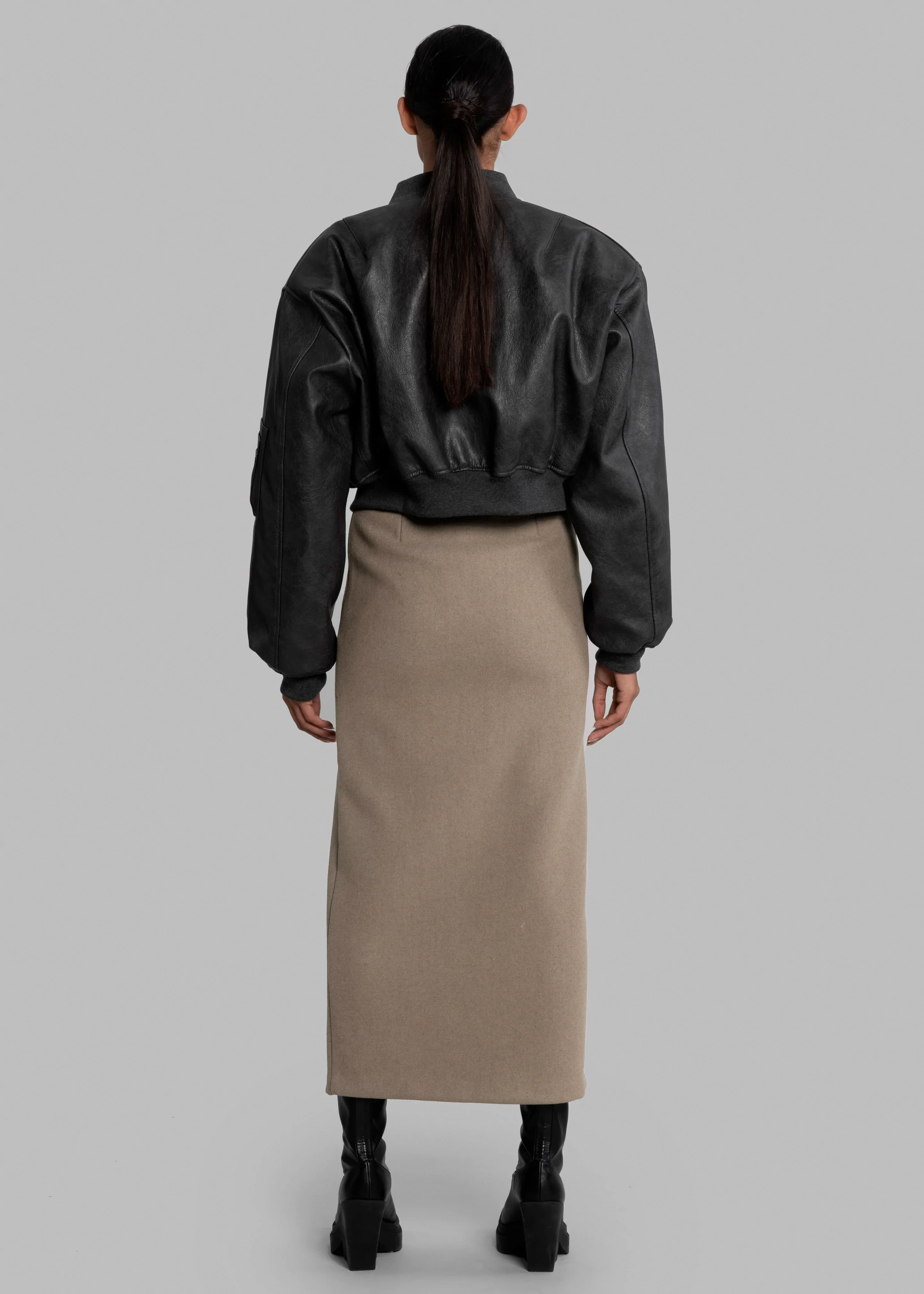 Gae Faux Leather Cropped Bomber - Charcoal - Image 13