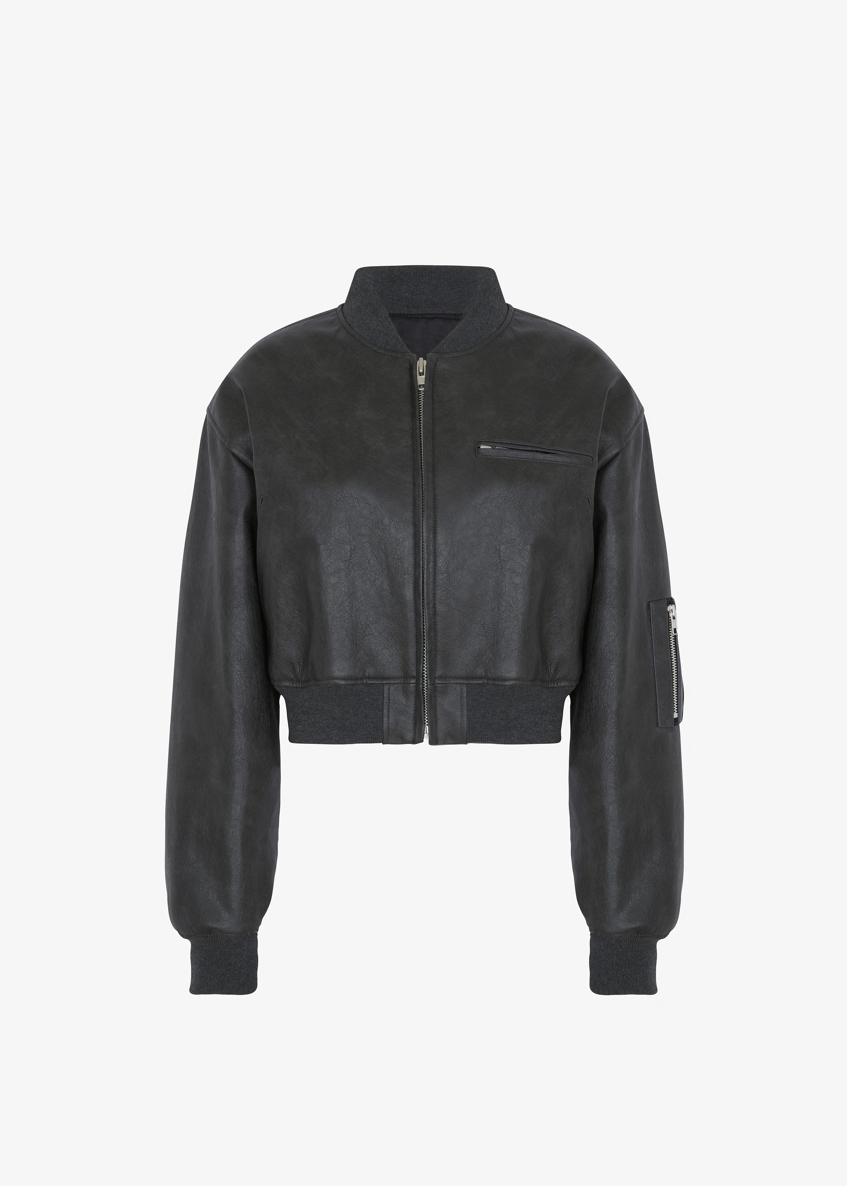 Gae Faux Leather Cropped Bomber - Charcoal - Image 14