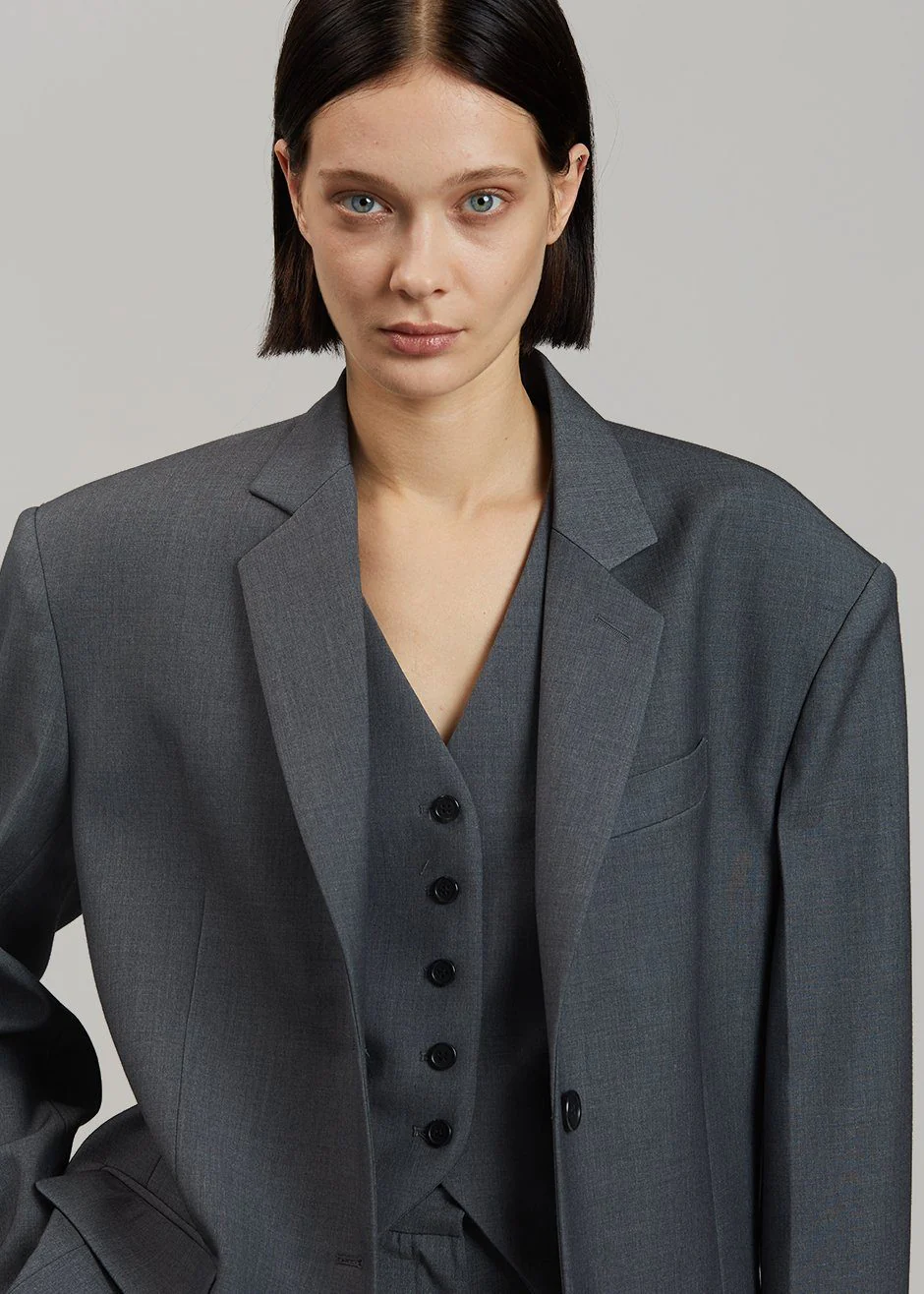 Gelso Oversized Blazer - Dark Grey Melange - Image 5