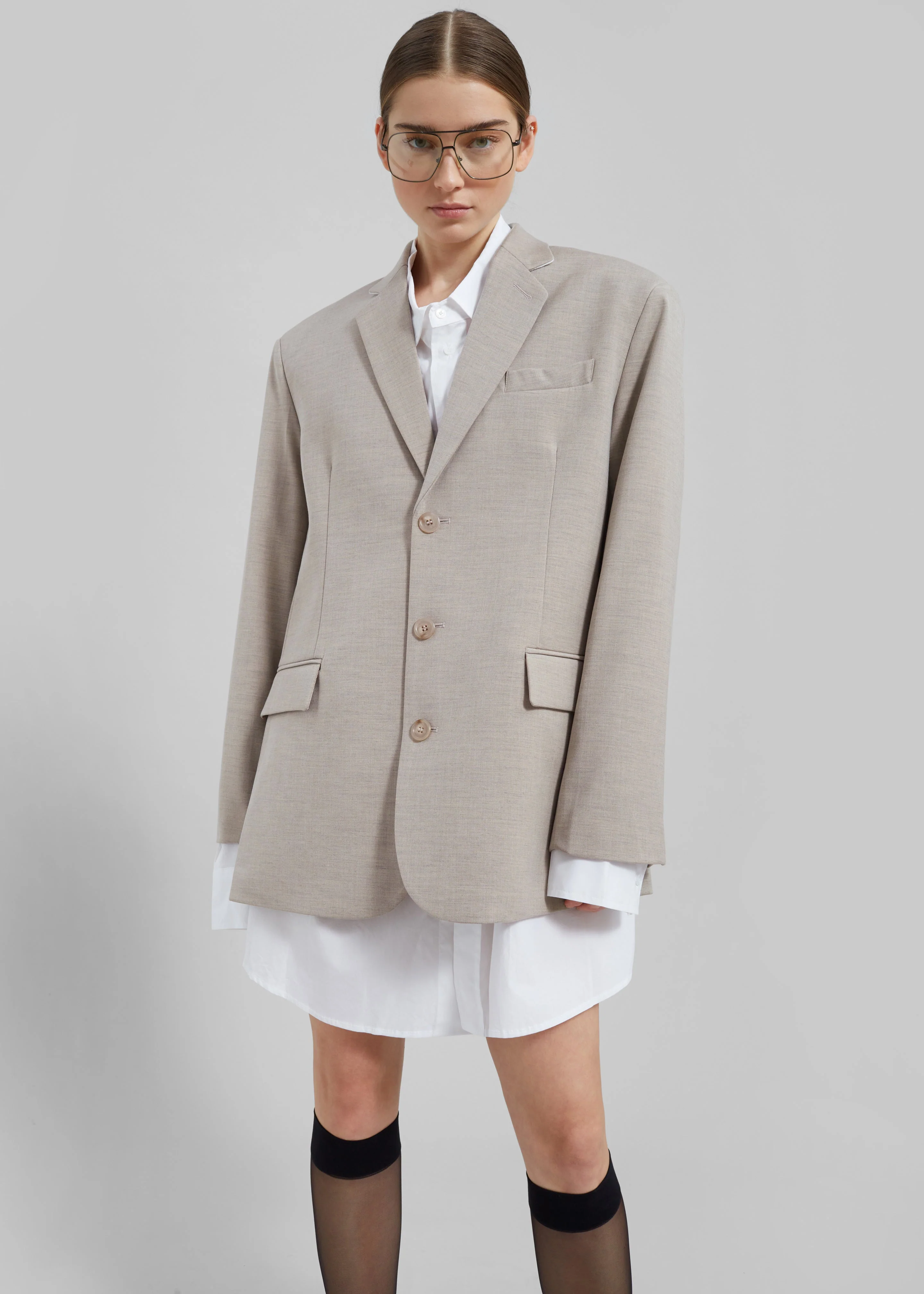 Gelso Oversized Blazer - Light Taupe Melange - Image 11
