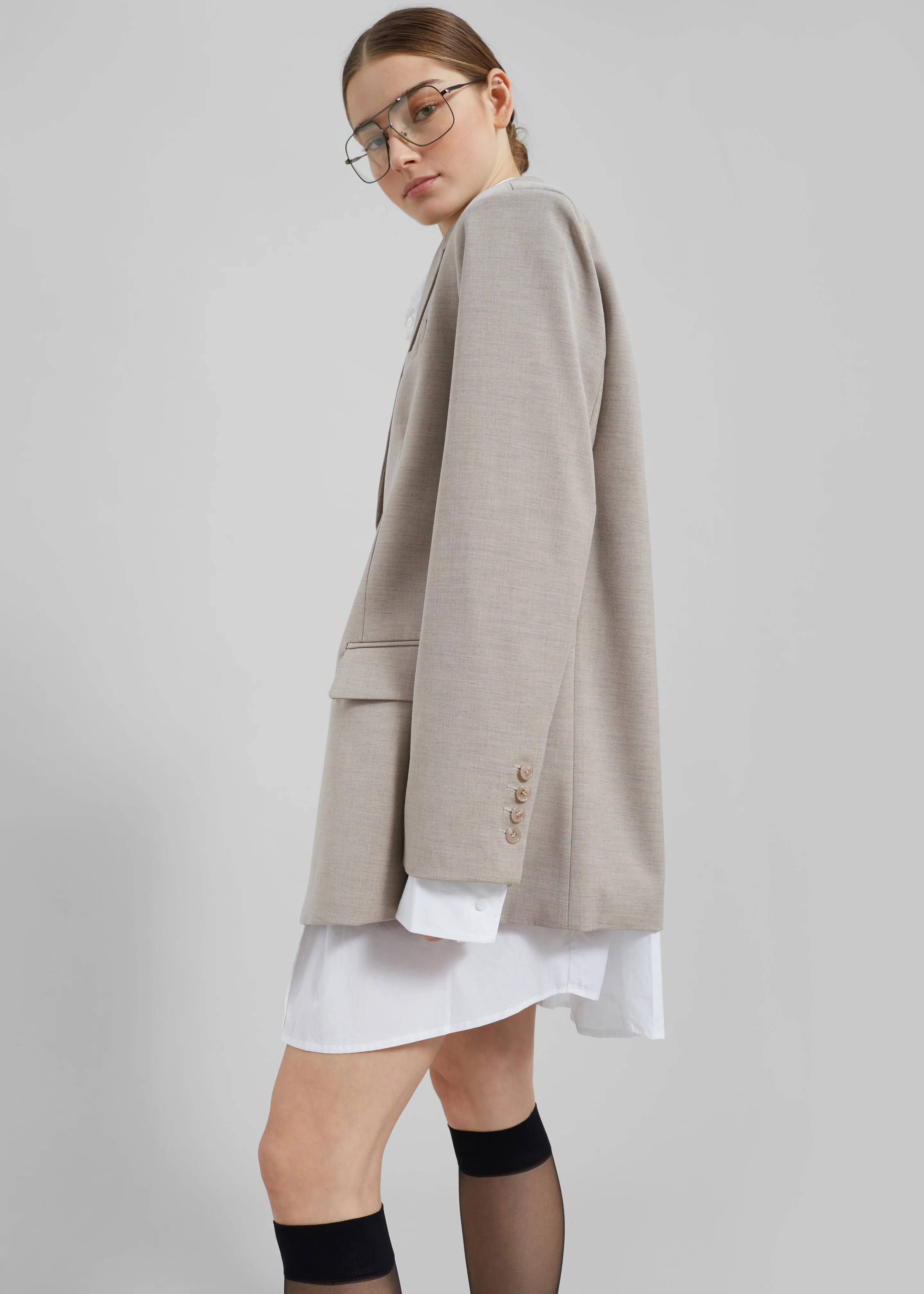 Gelso Oversized Blazer - Light Taupe Melange - Image 12