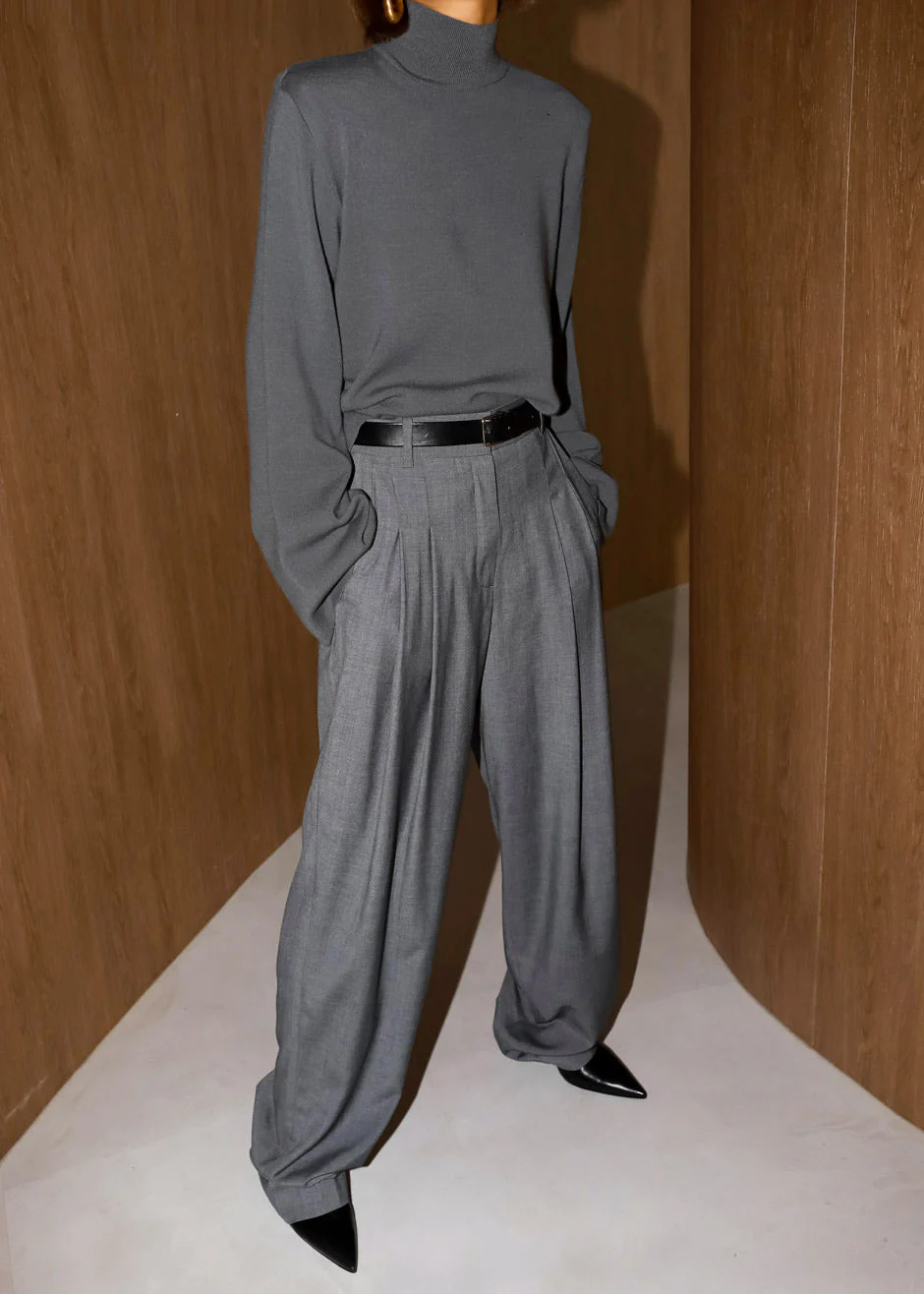 Gelso Pleated Trousers - Dark Grey Melange - Image 5