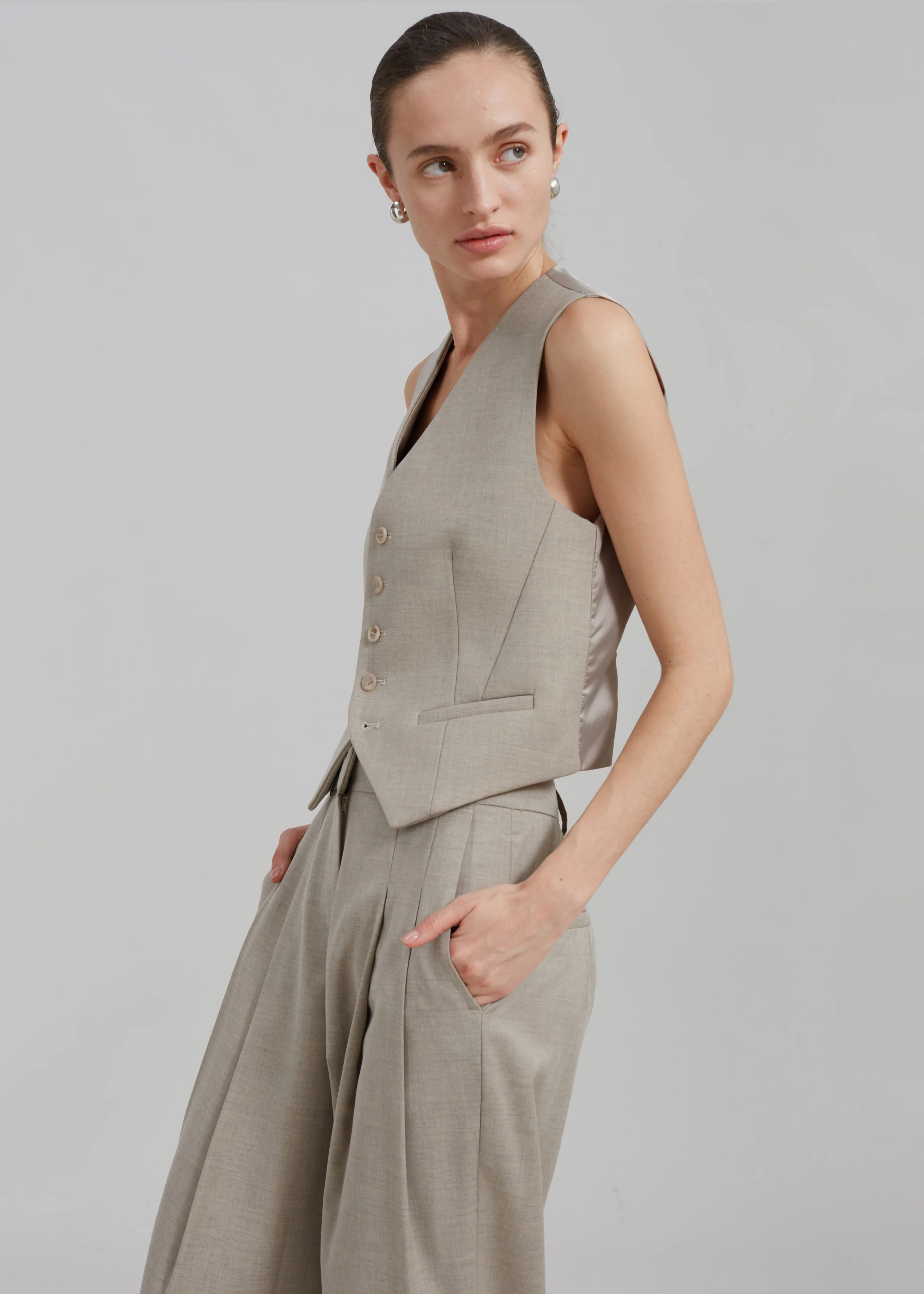 Gelso Waistcoat - Light Taupe Melange - Image 4