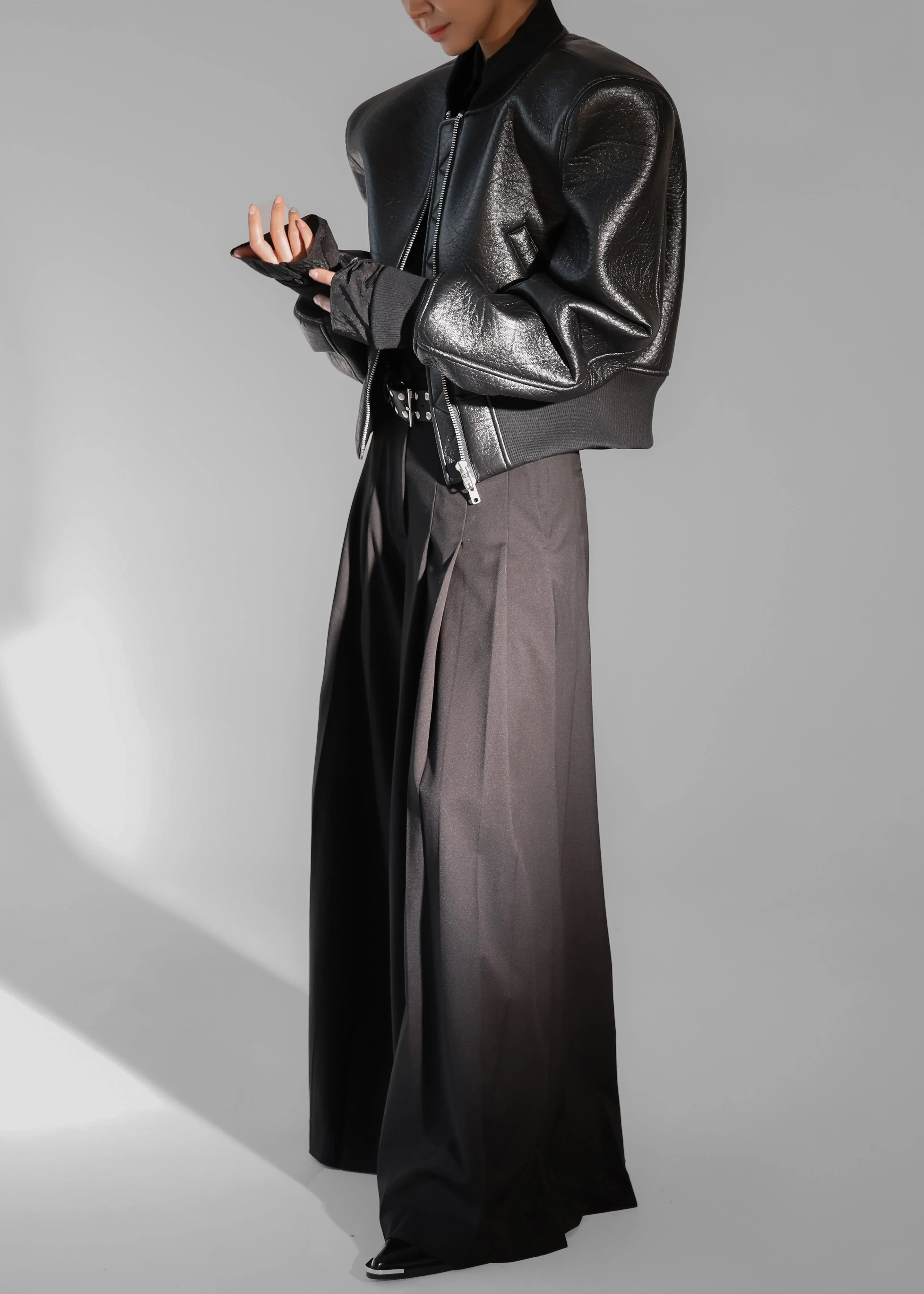Glane Faux Leather Bomber Jacket - Black - Image 10