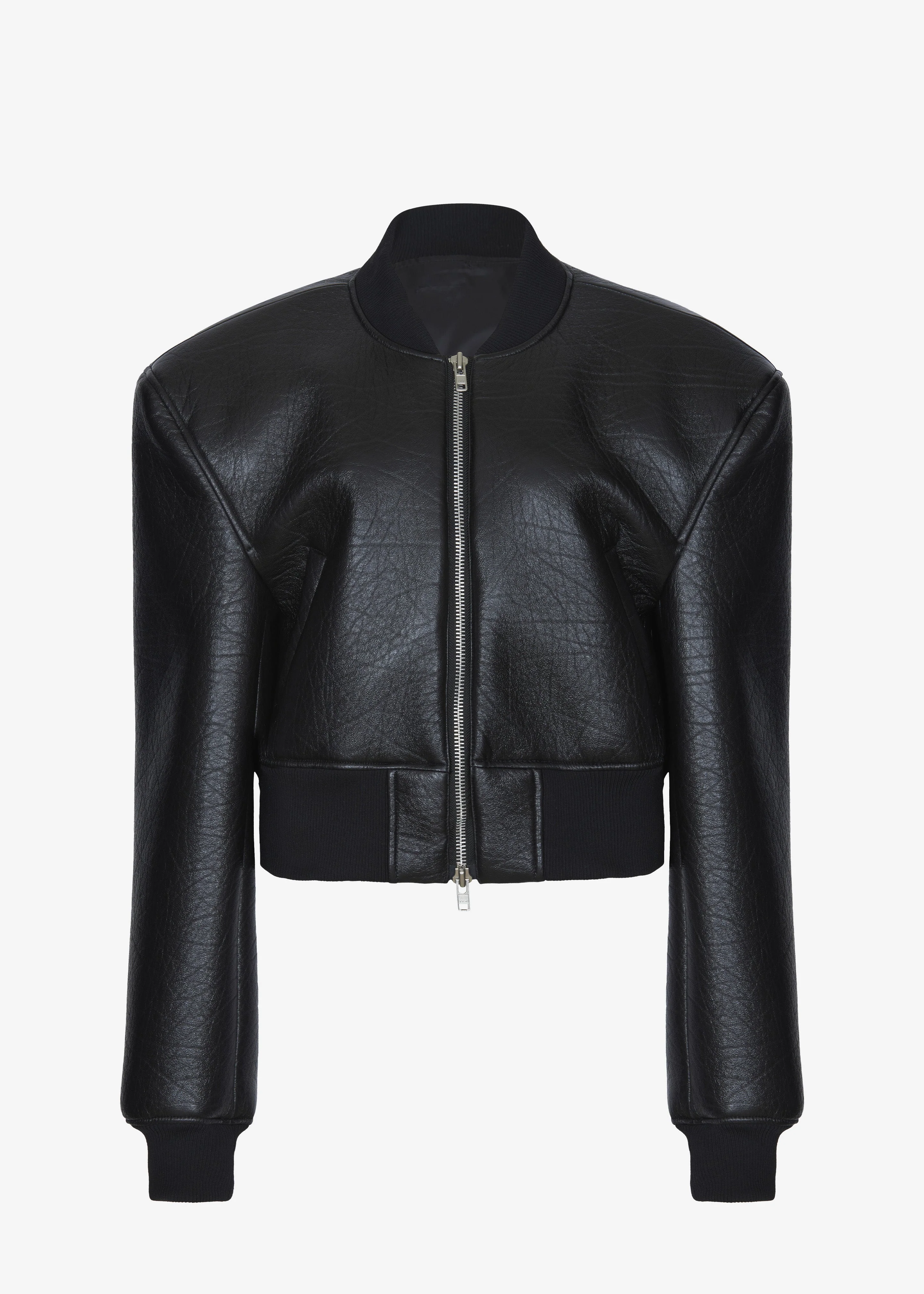 Glane Faux Leather Bomber Jacket - Black - Image 12