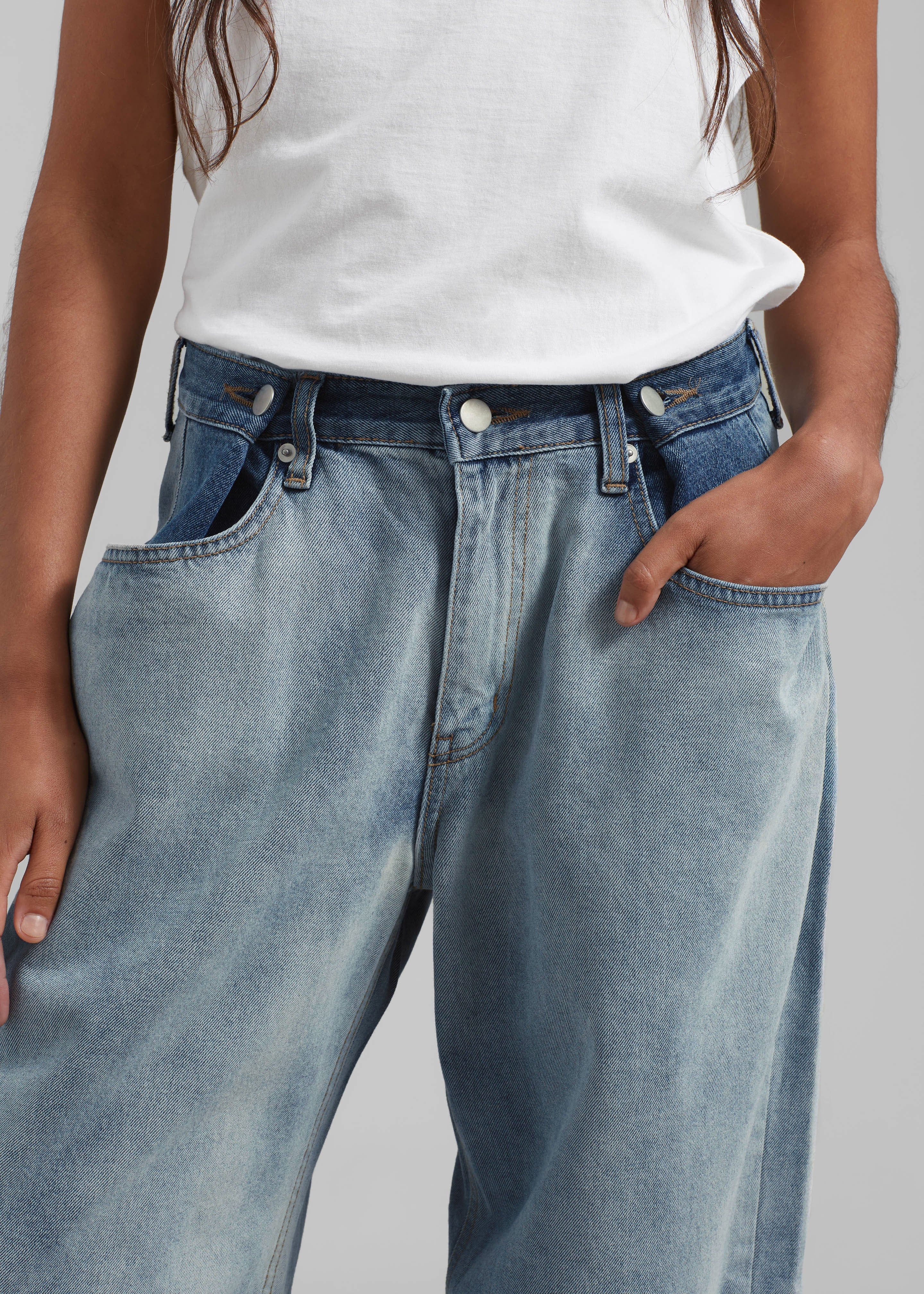 Hayla Contrast Denim Pants - Light Wash/Blue - Image 3