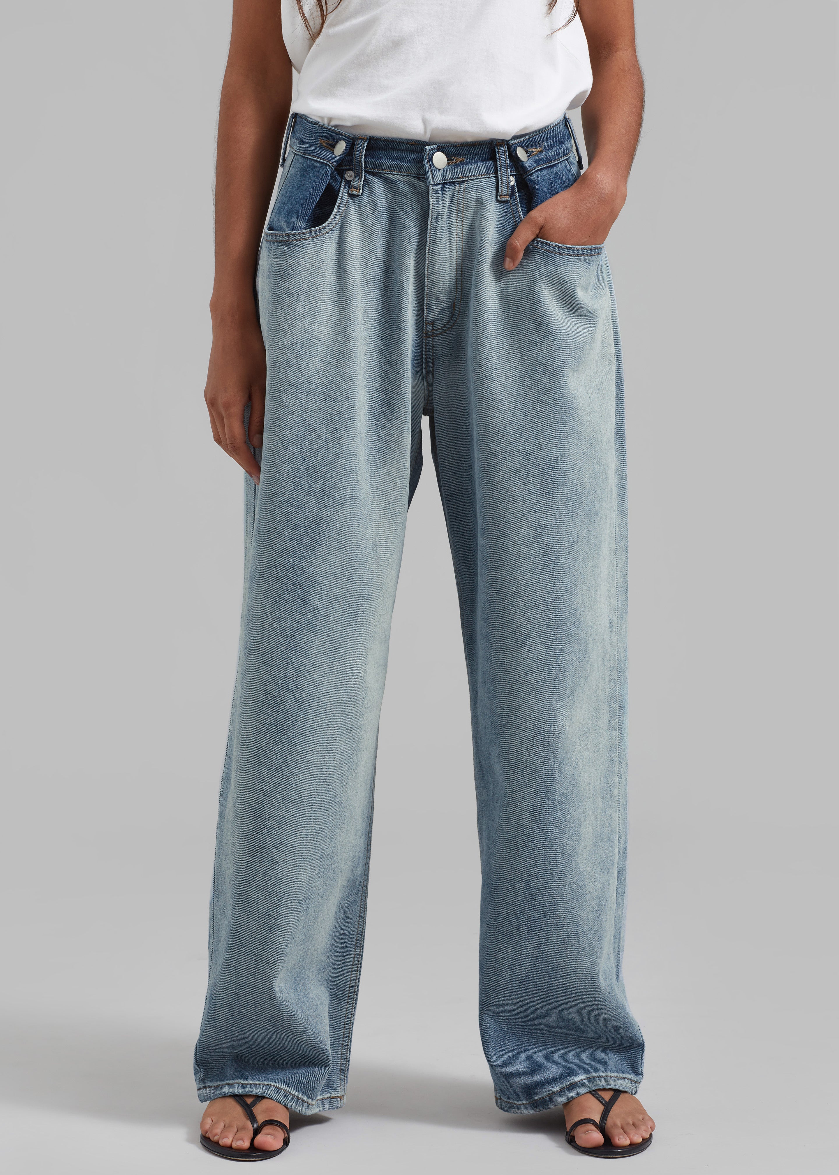 Hayla Contrast Denim Pants - Light Wash/Blue - Image 8