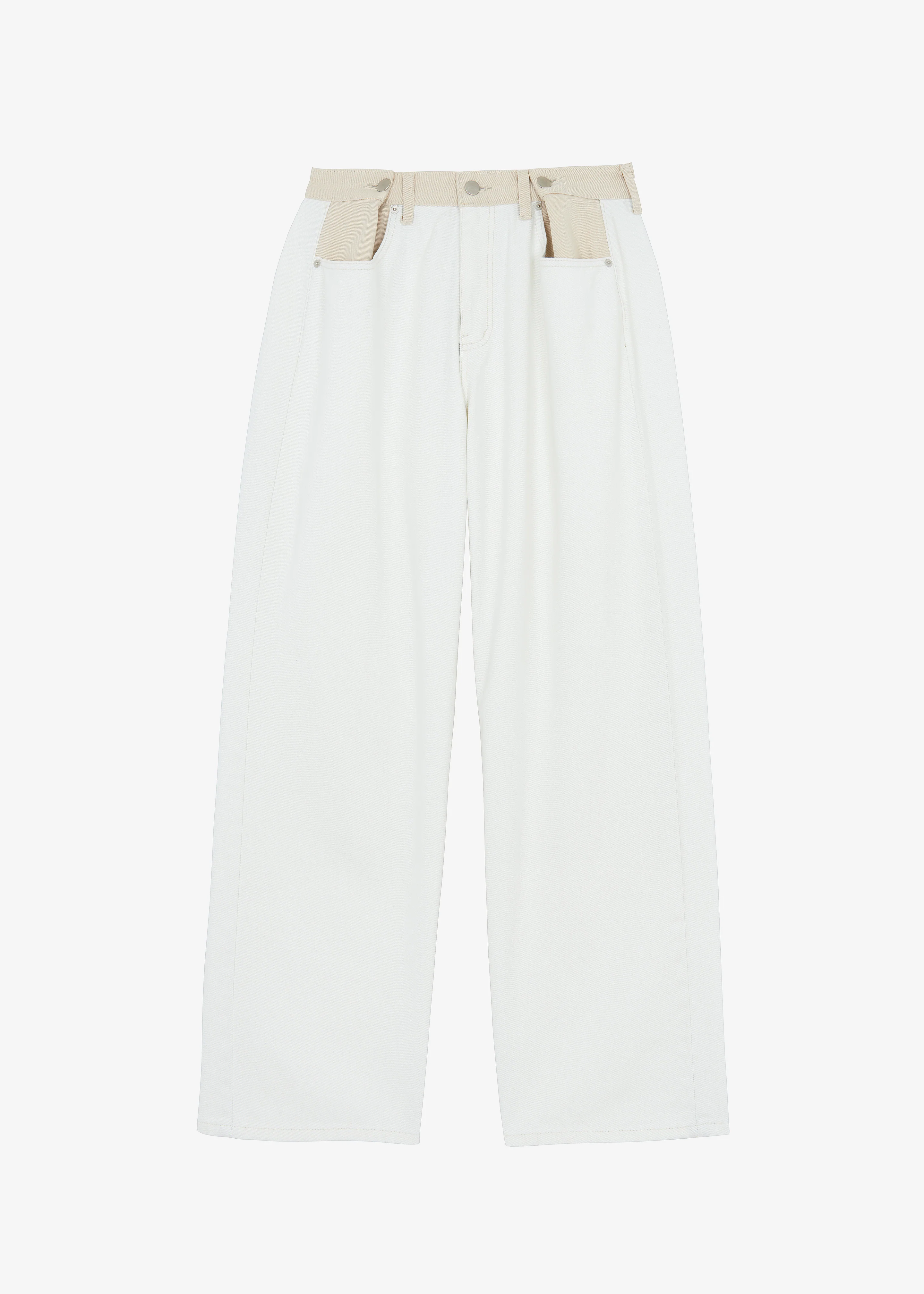 Hayla Contrast Denim Pants - Off White/Beige - Image 10
