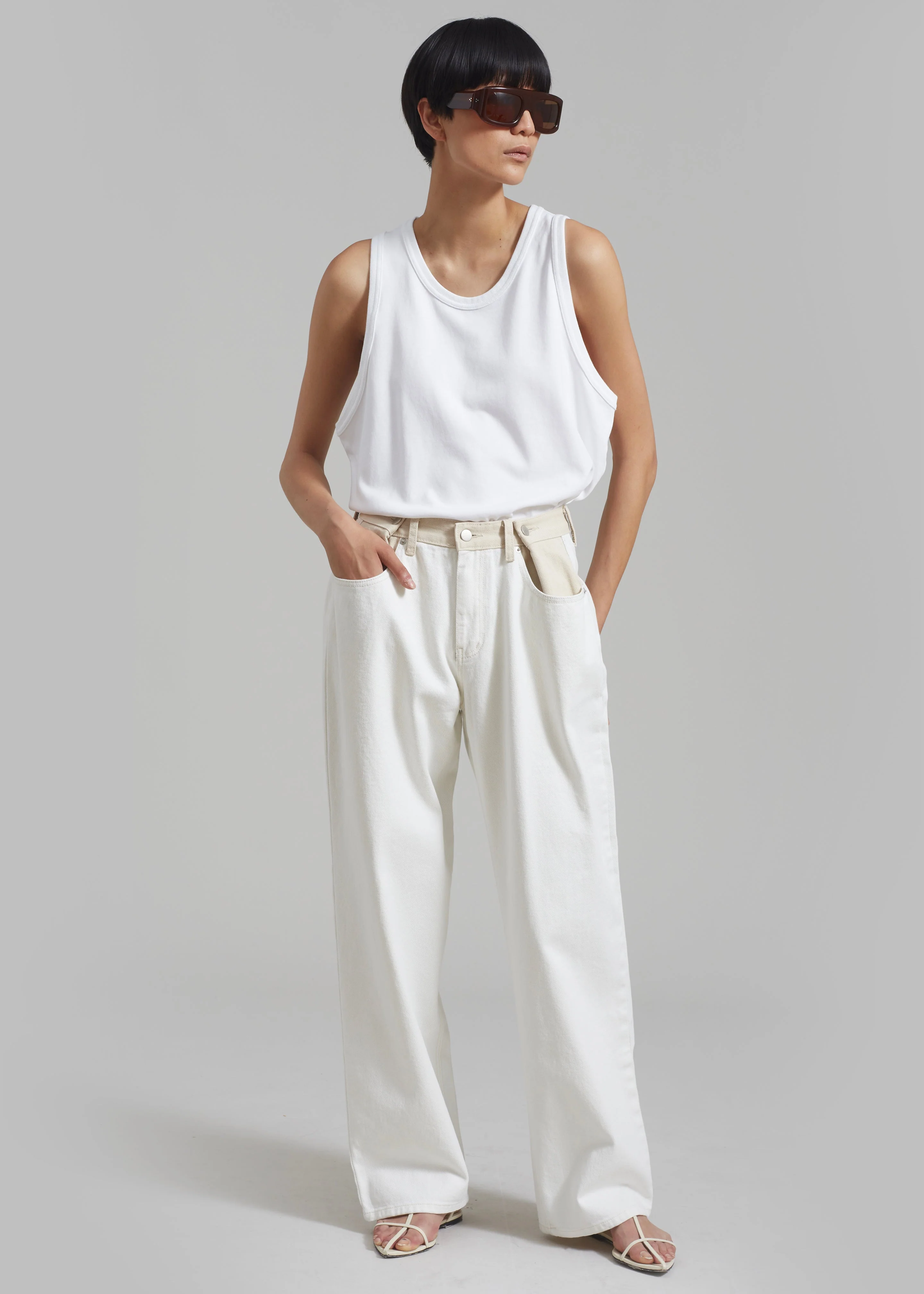 Hayla Contrast Denim Pants - Off White/Beige - Image 6