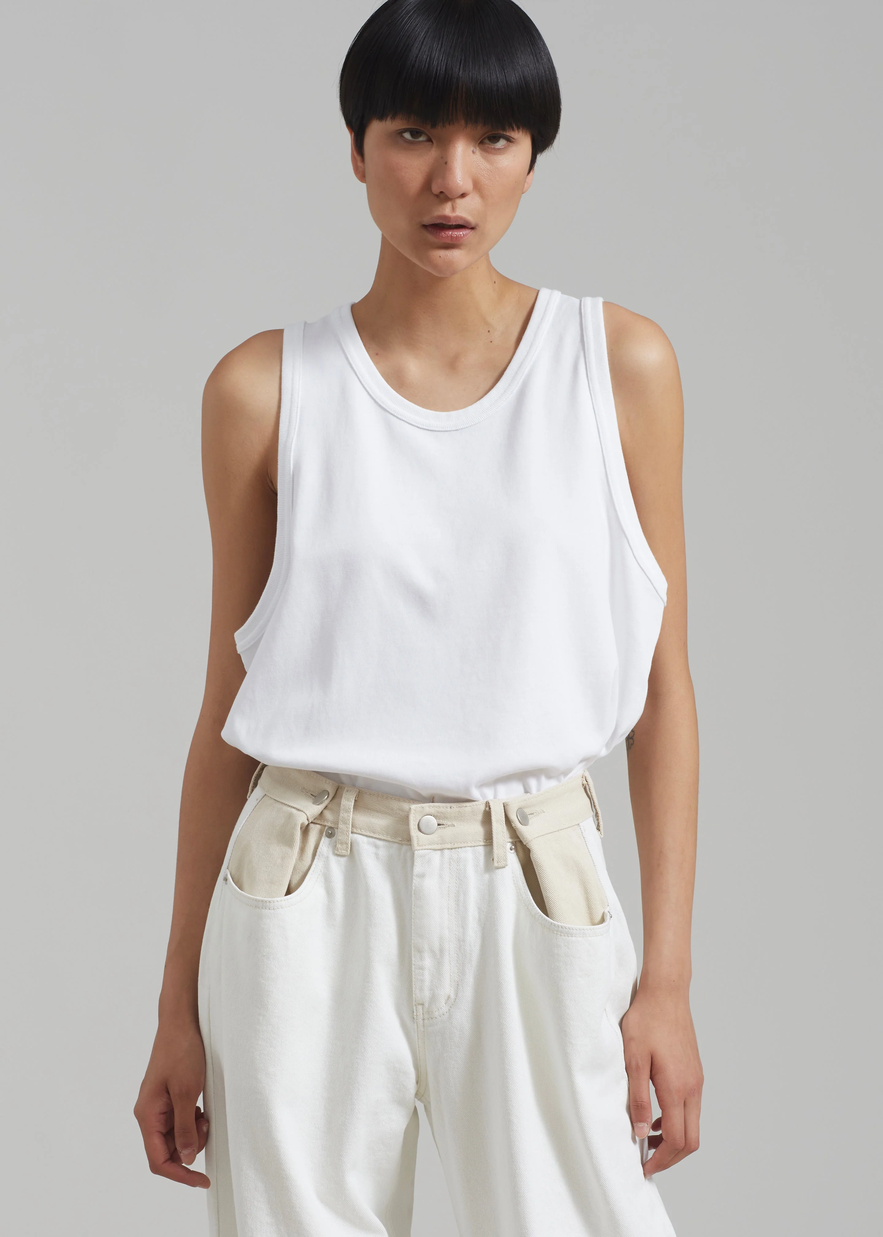 Hayla Contrast Denim Pants - Off White/Beige - Image 7