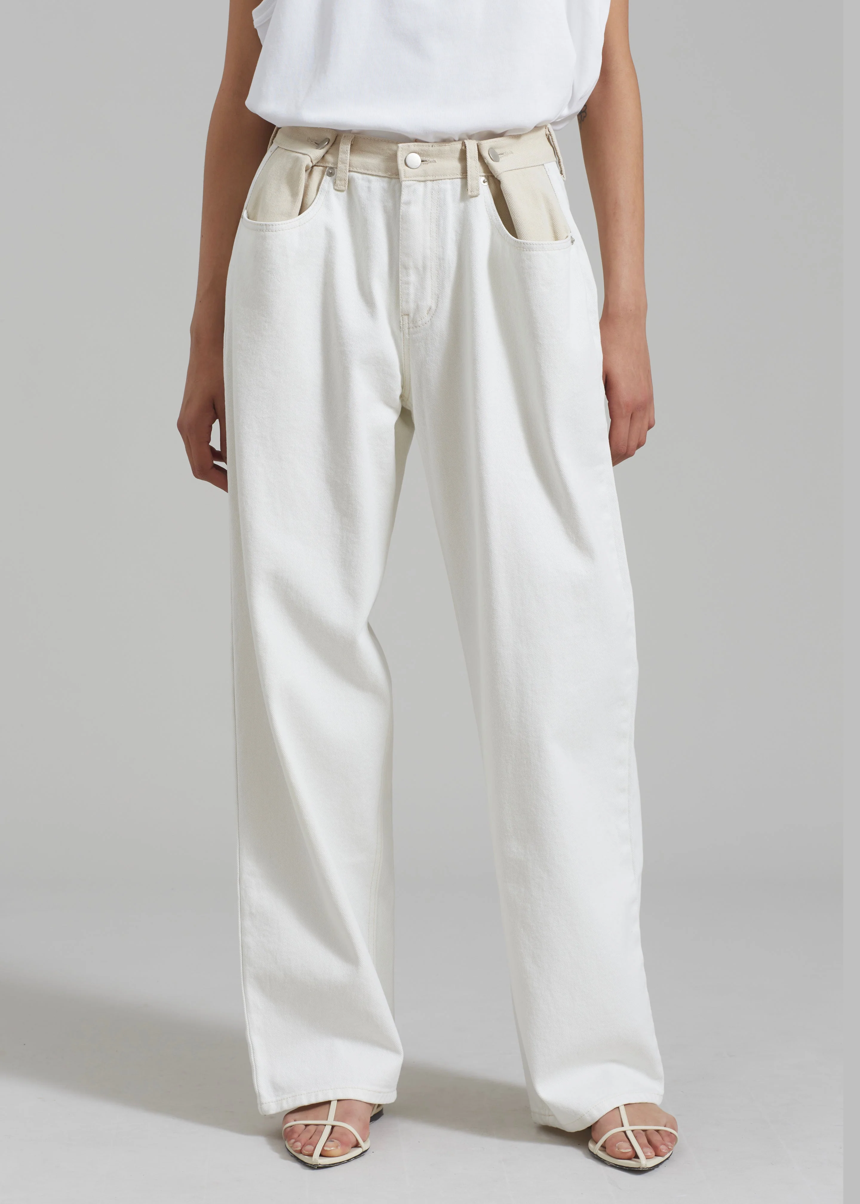 Hayla Contrast Denim Pants - Off White/Beige - Image 8
