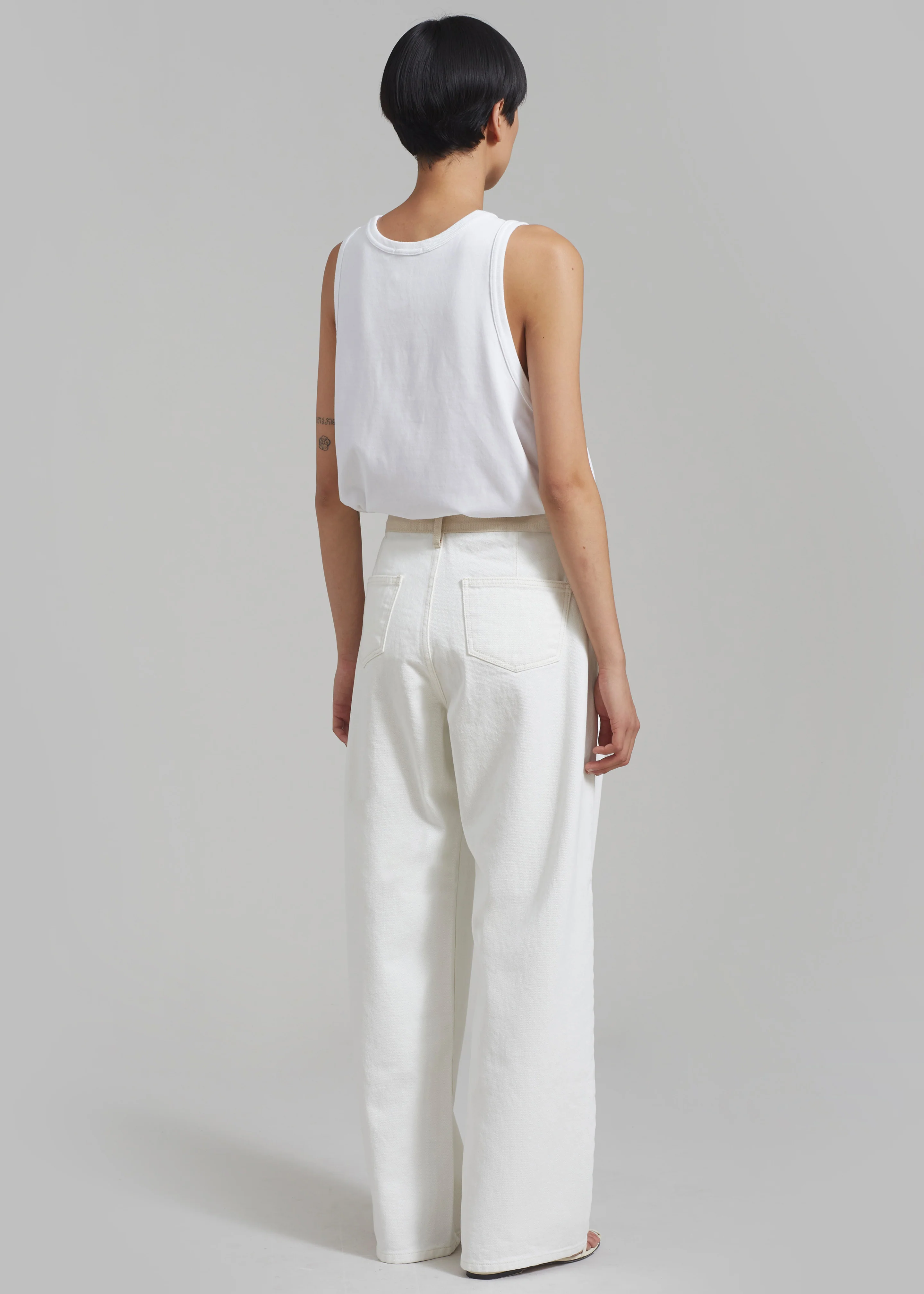 Hayla Contrast Denim Pants - Off White/Beige - Image 9