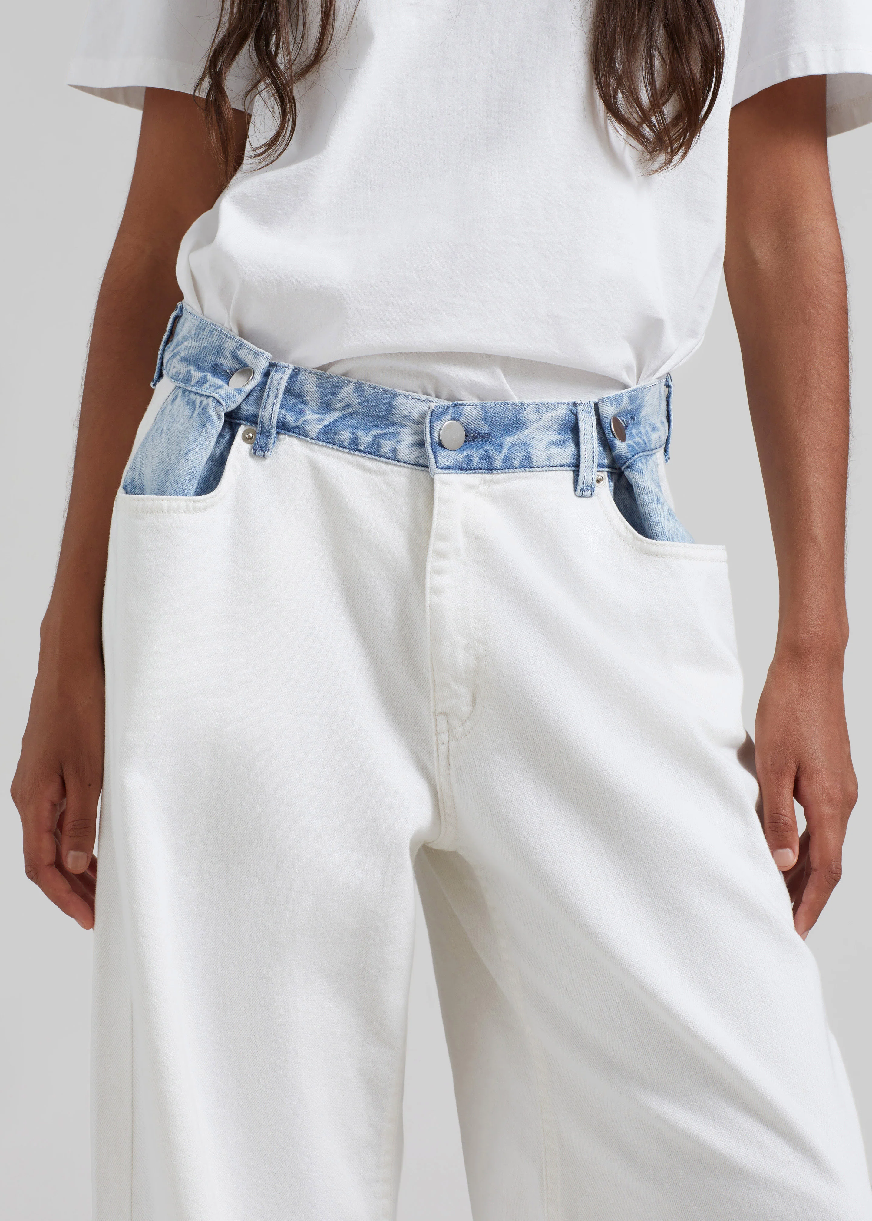 Hayla Contrast Denim Pants - Off White/Blue - Image 3