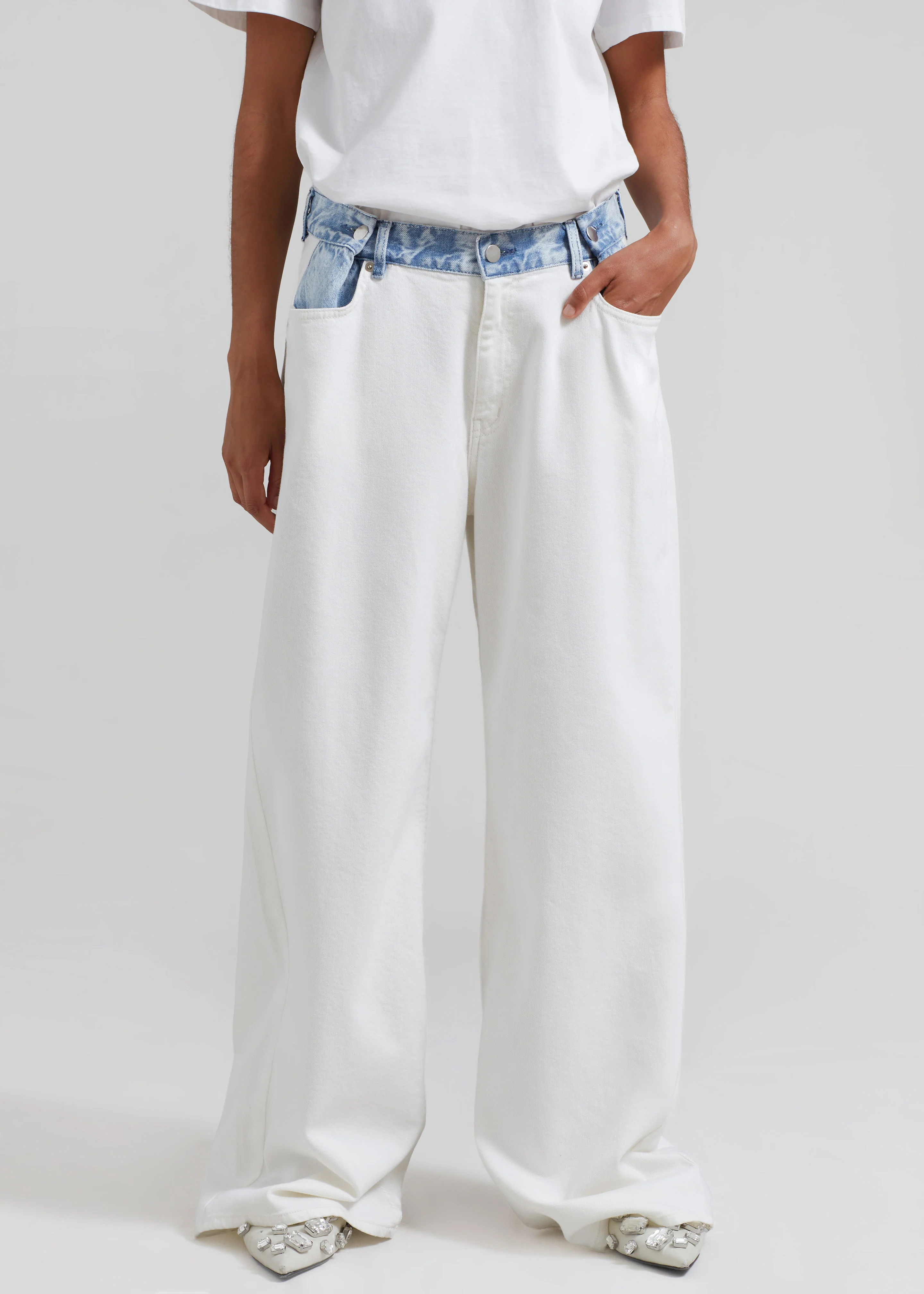 Hayla Contrast Denim Pants - Off White/Blue - Image 5