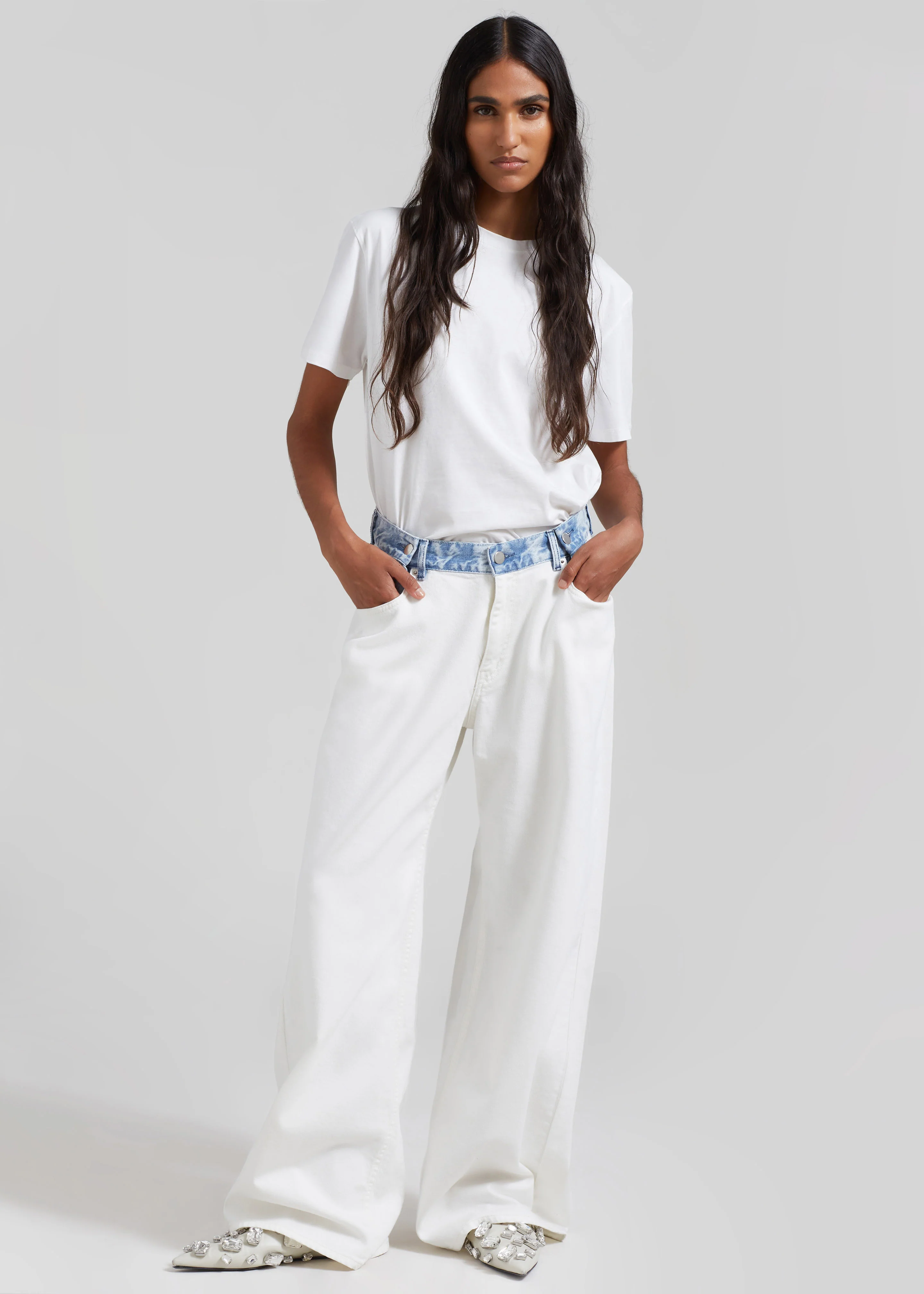 Hayla Contrast Denim Pants - Off White/Blue - Image 9