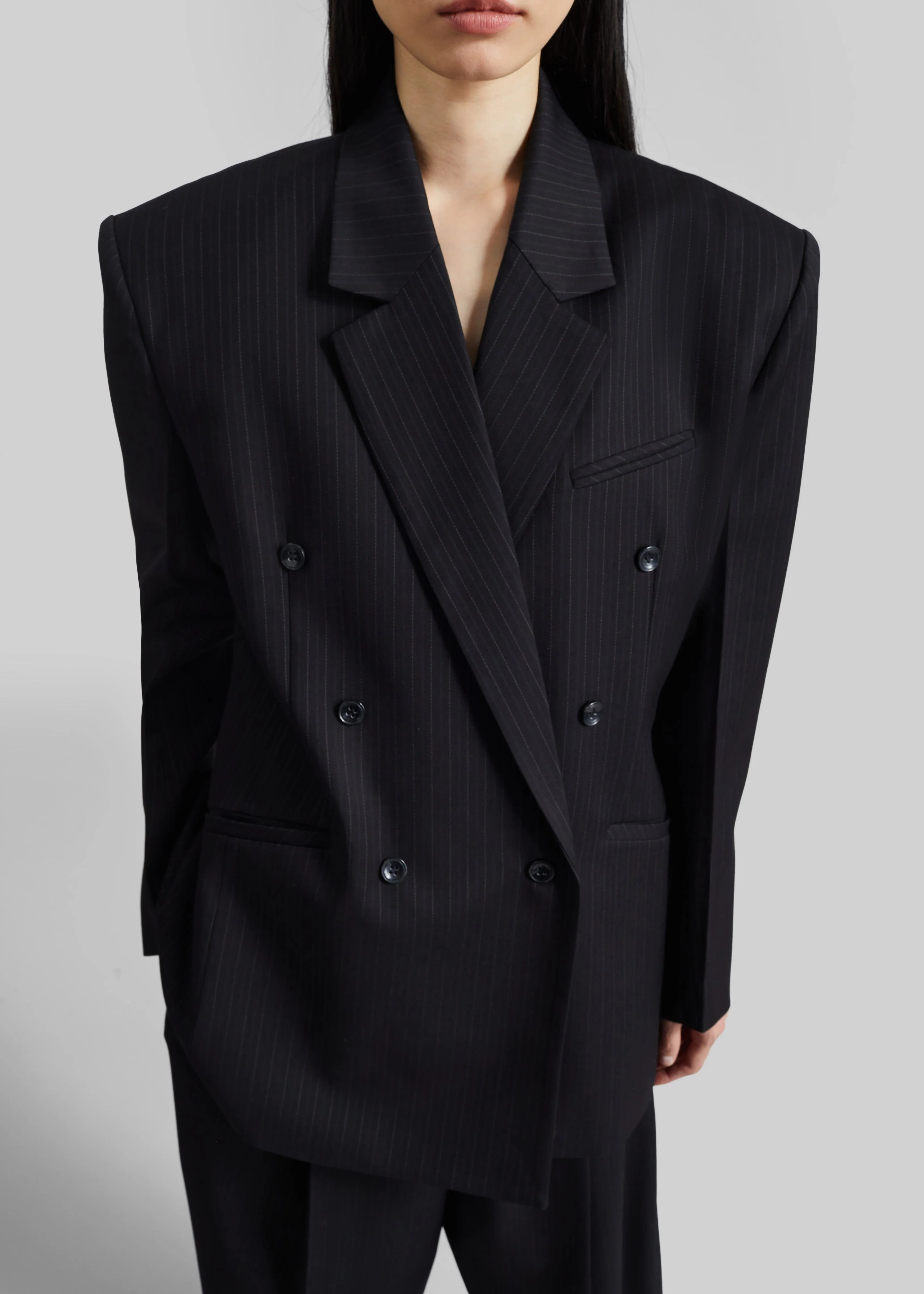 Helmond Double-Breasted Blazer - Black Multi Stripe - Image 2