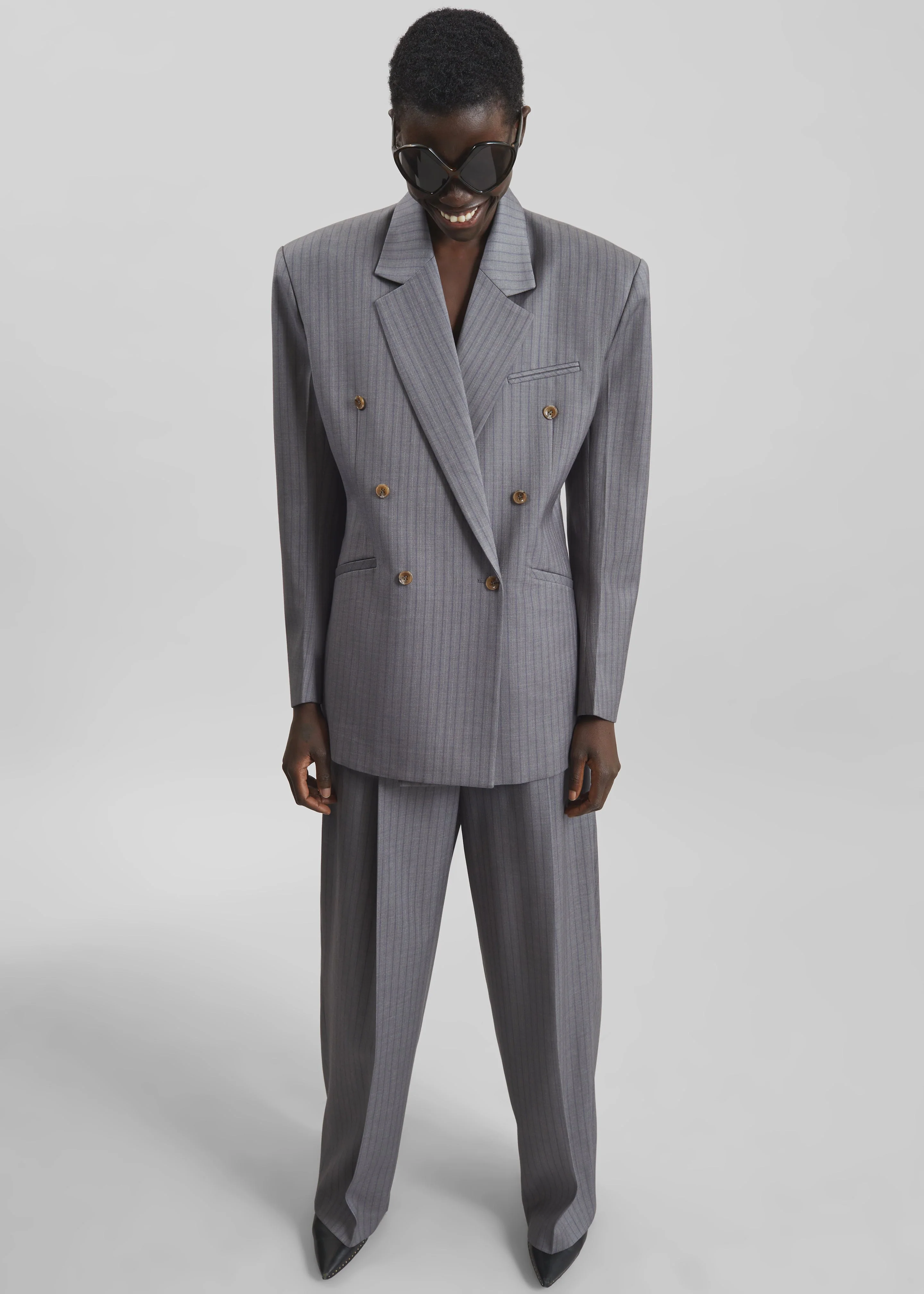 Helmond Double-Breasted Blazer - Grey Multi Stripe - Image 2